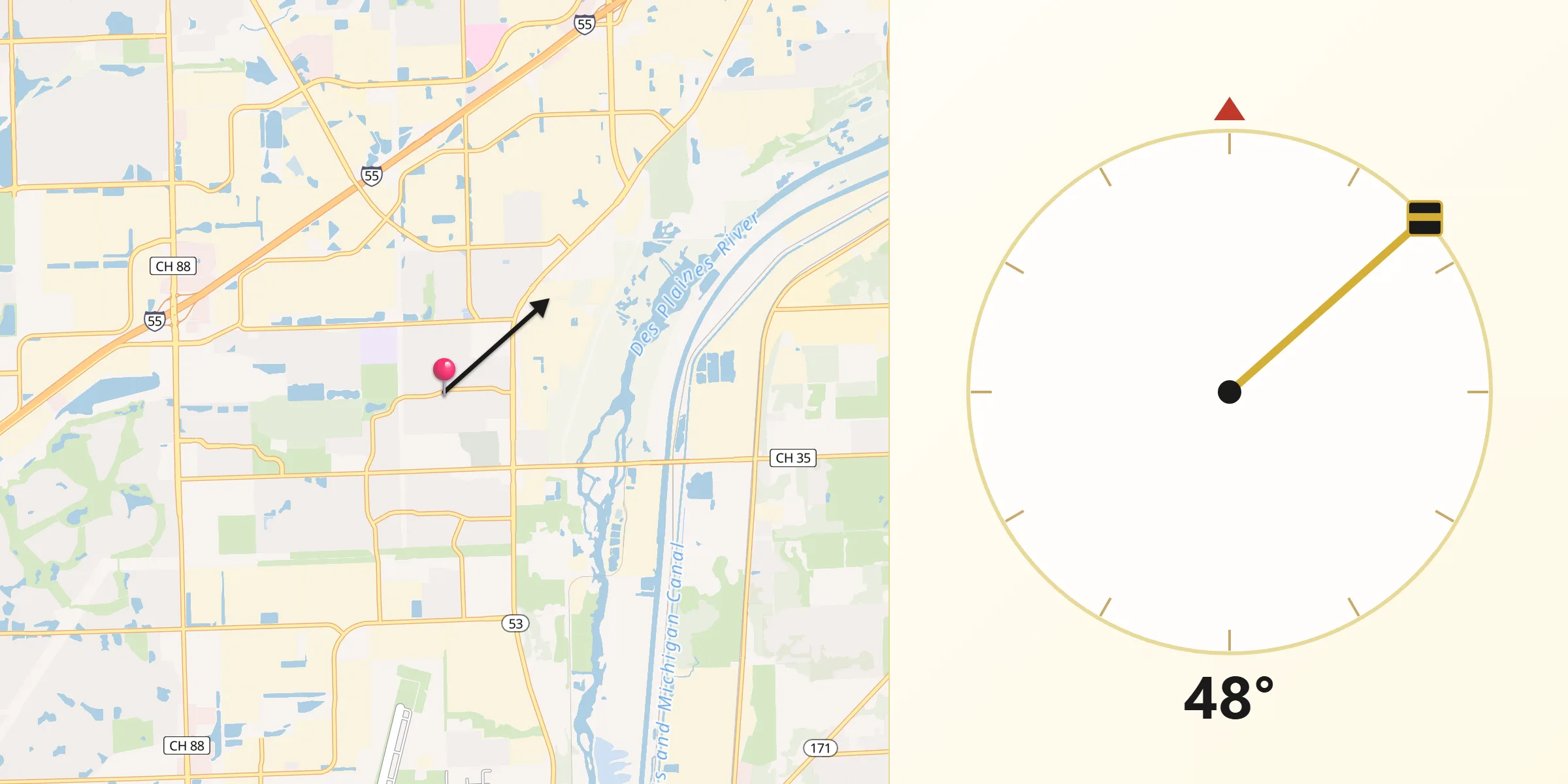 Qibla Direction from Romeoville