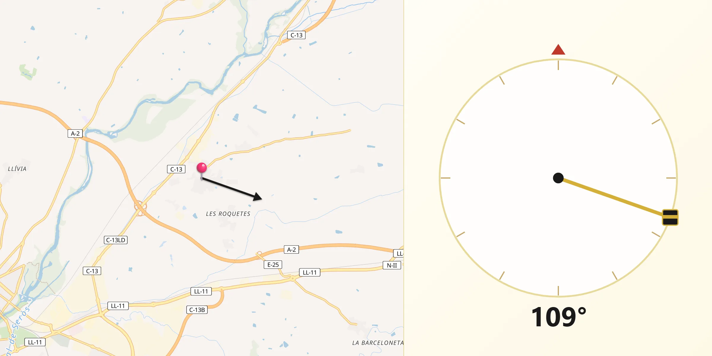 Dirección de la Qibla desde Alcoletge