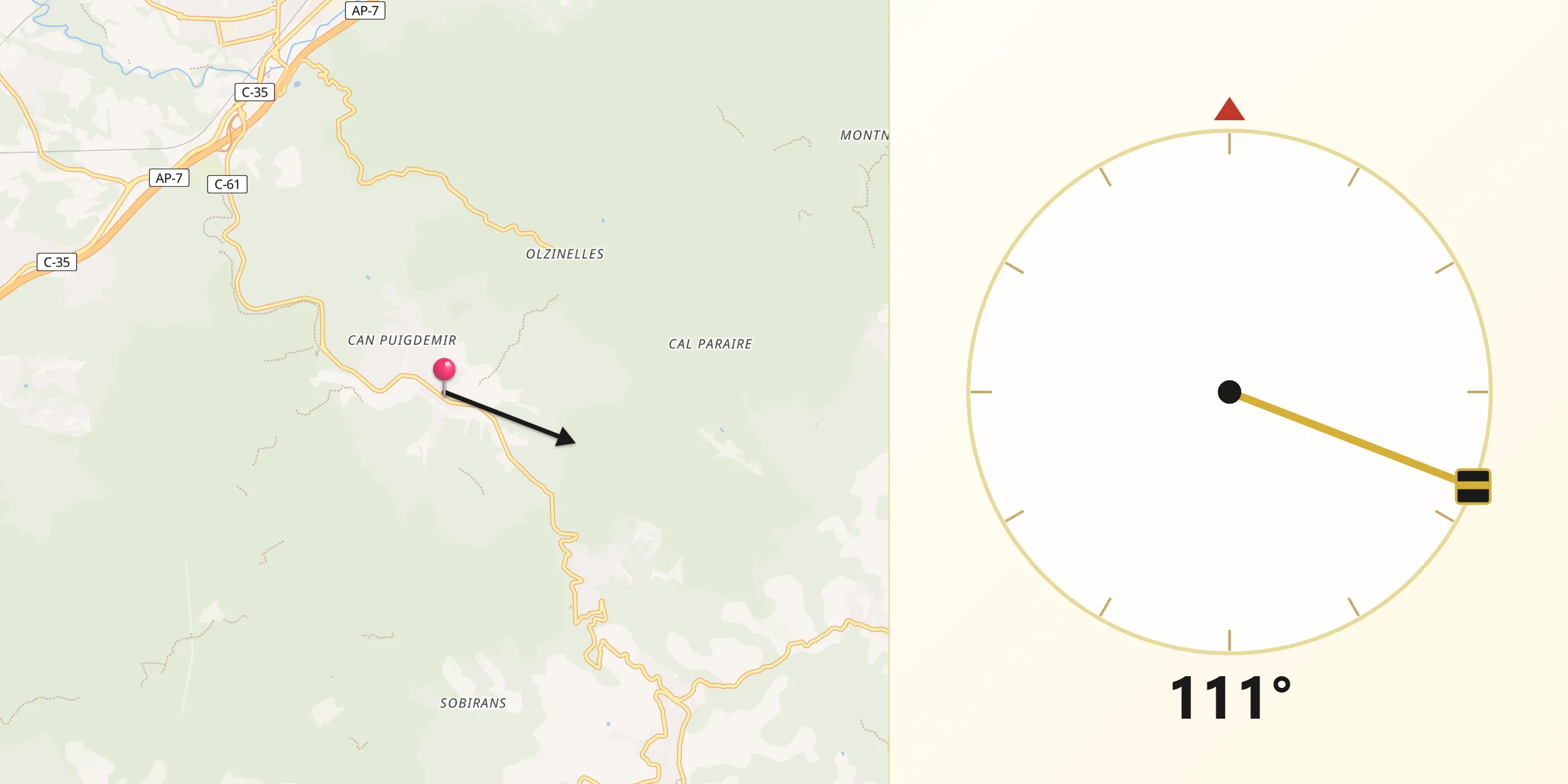 Dirección de la Qibla desde Vallgorguina