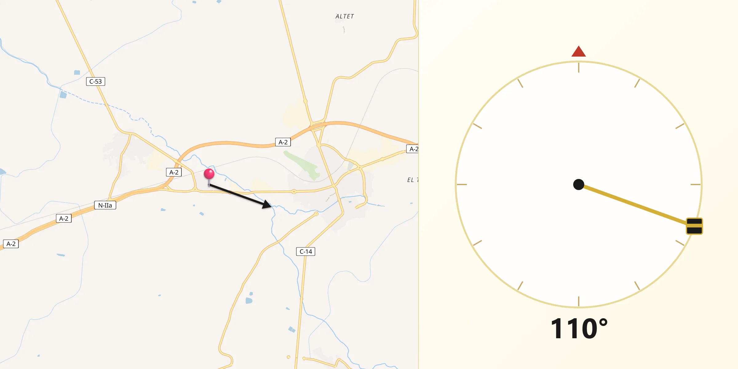 Dirección de la Qibla desde Vilagrassa