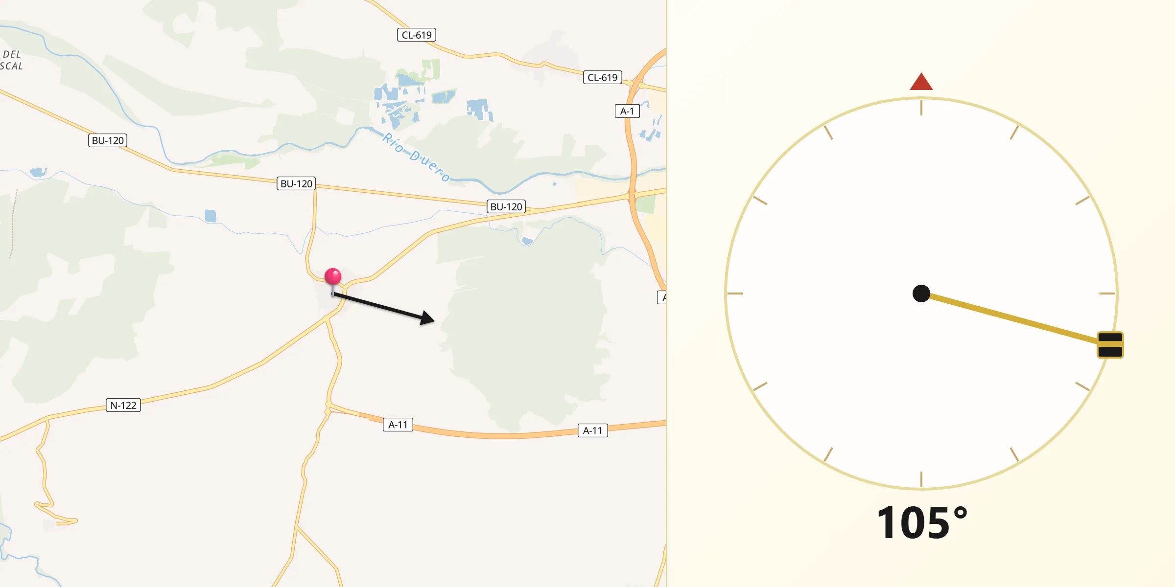 Dirección de la Qibla desde Castrillo de la Vega