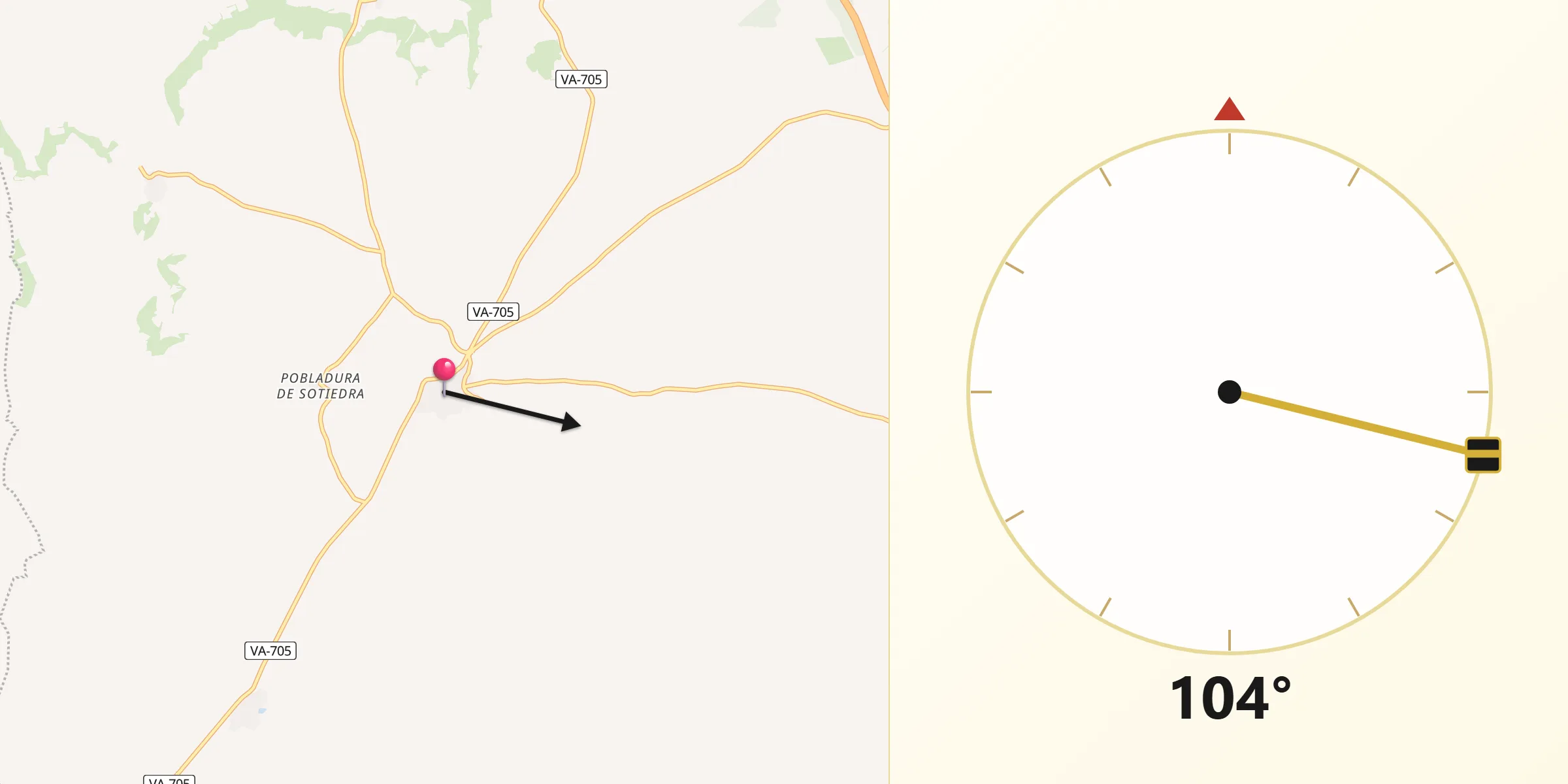 Dirección de la Qibla desde Tiedra