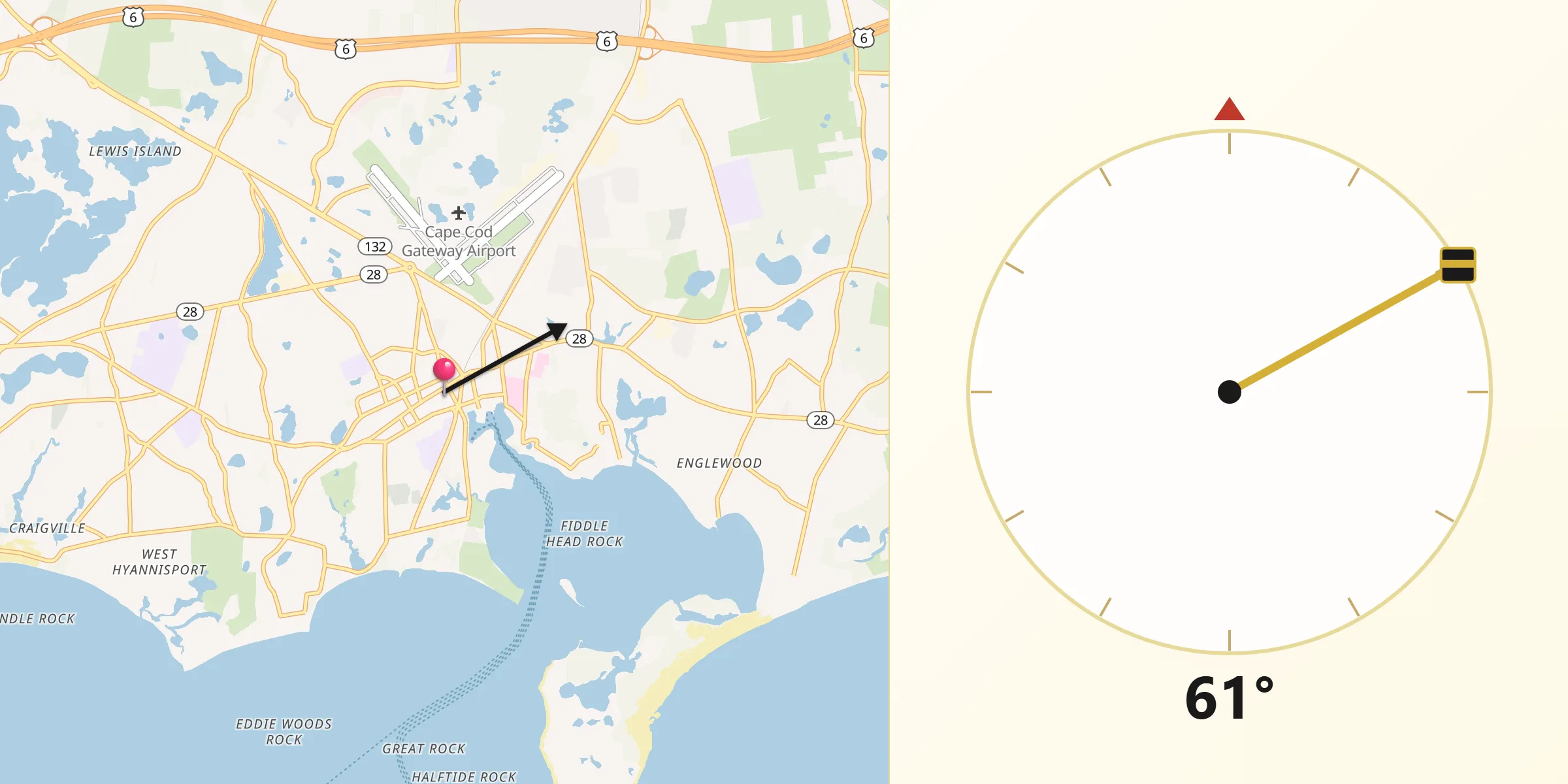 Qibla Direction from Hyannis
