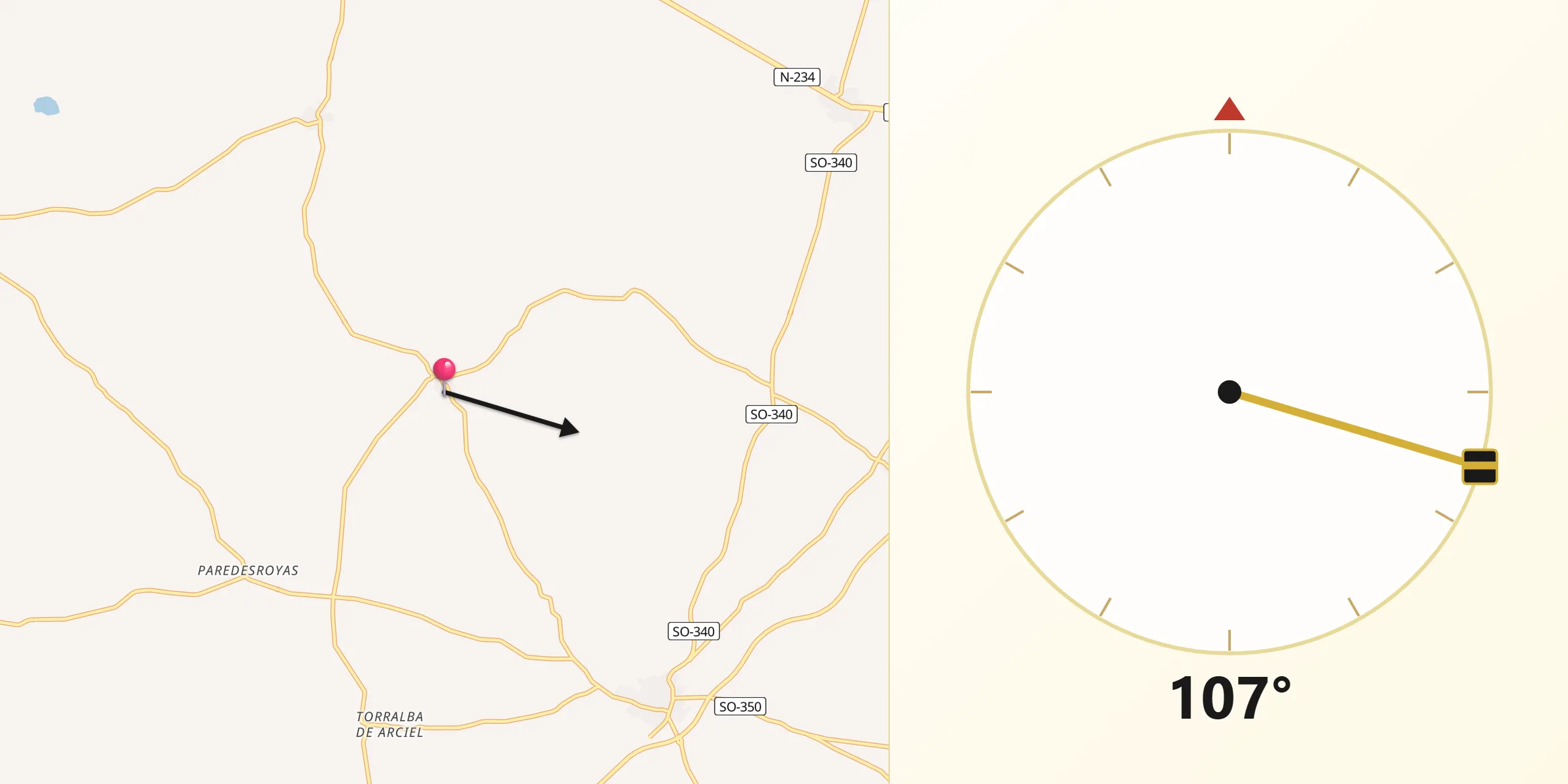 Dirección de la Qibla desde Aliud