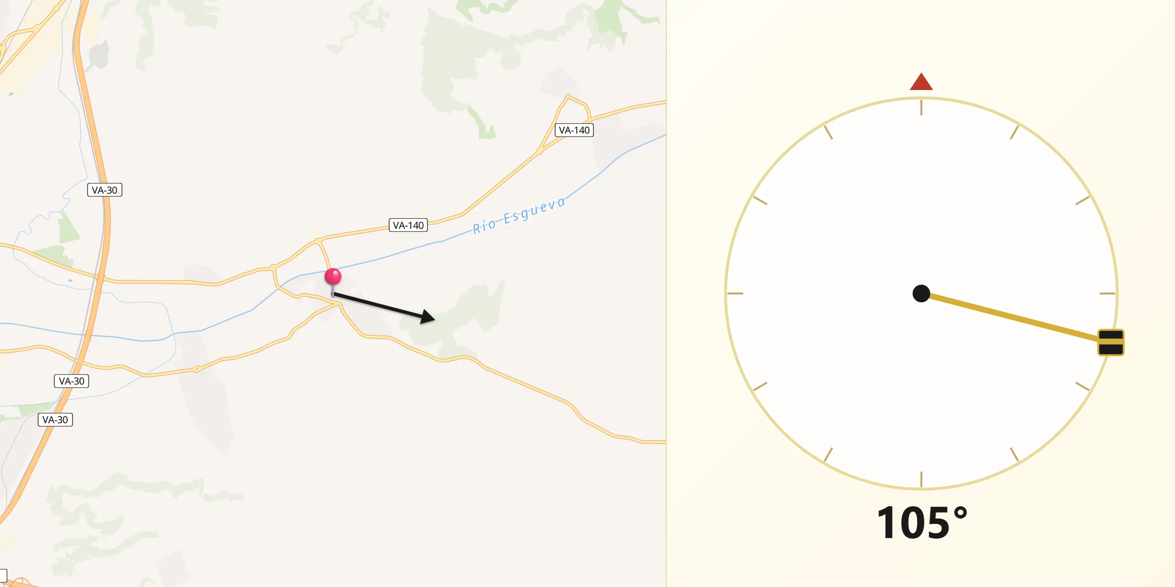 Dirección de la Qibla desde Renedo de Esgueva
