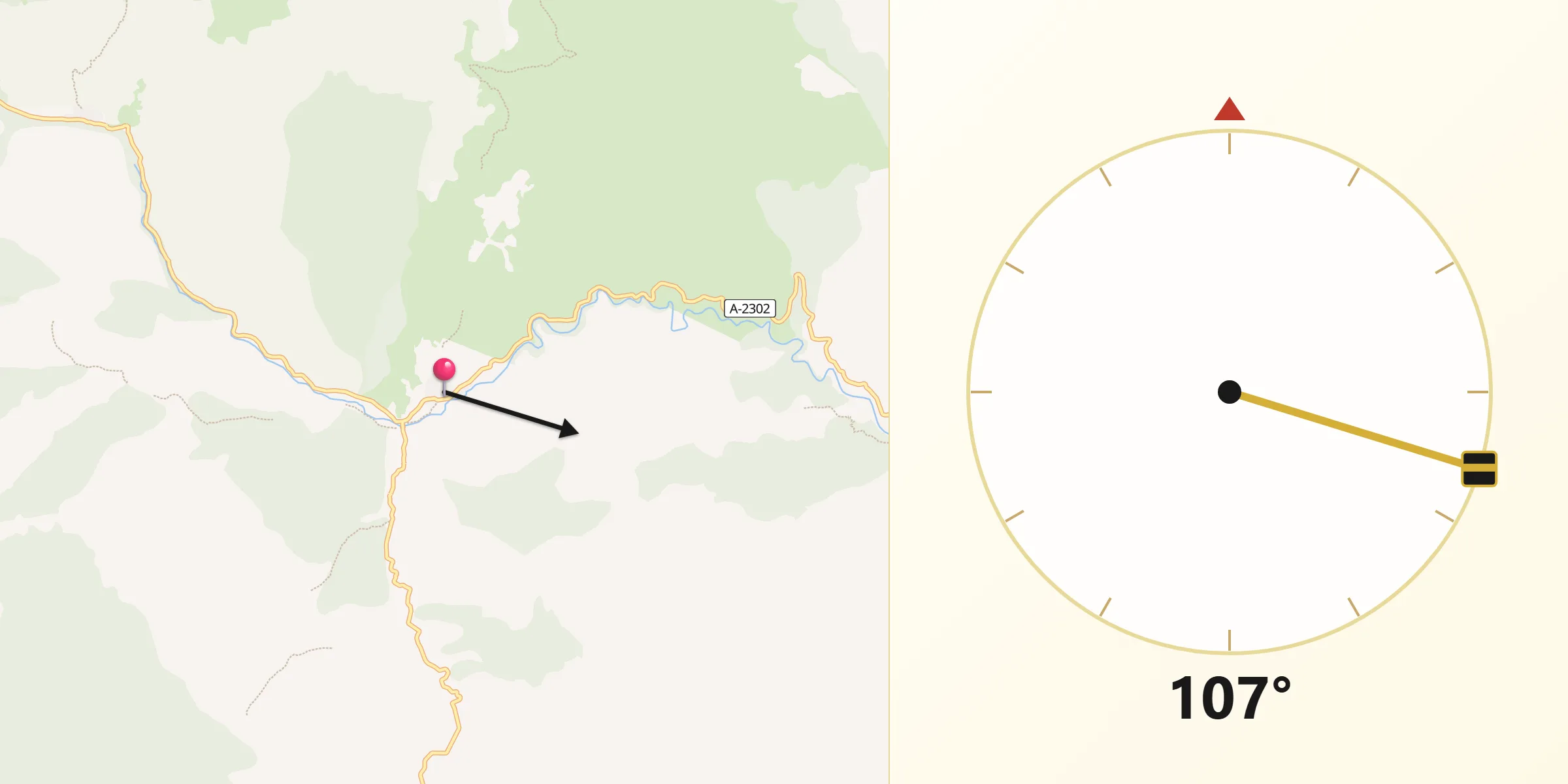 Dirección de la Qibla desde Calcena