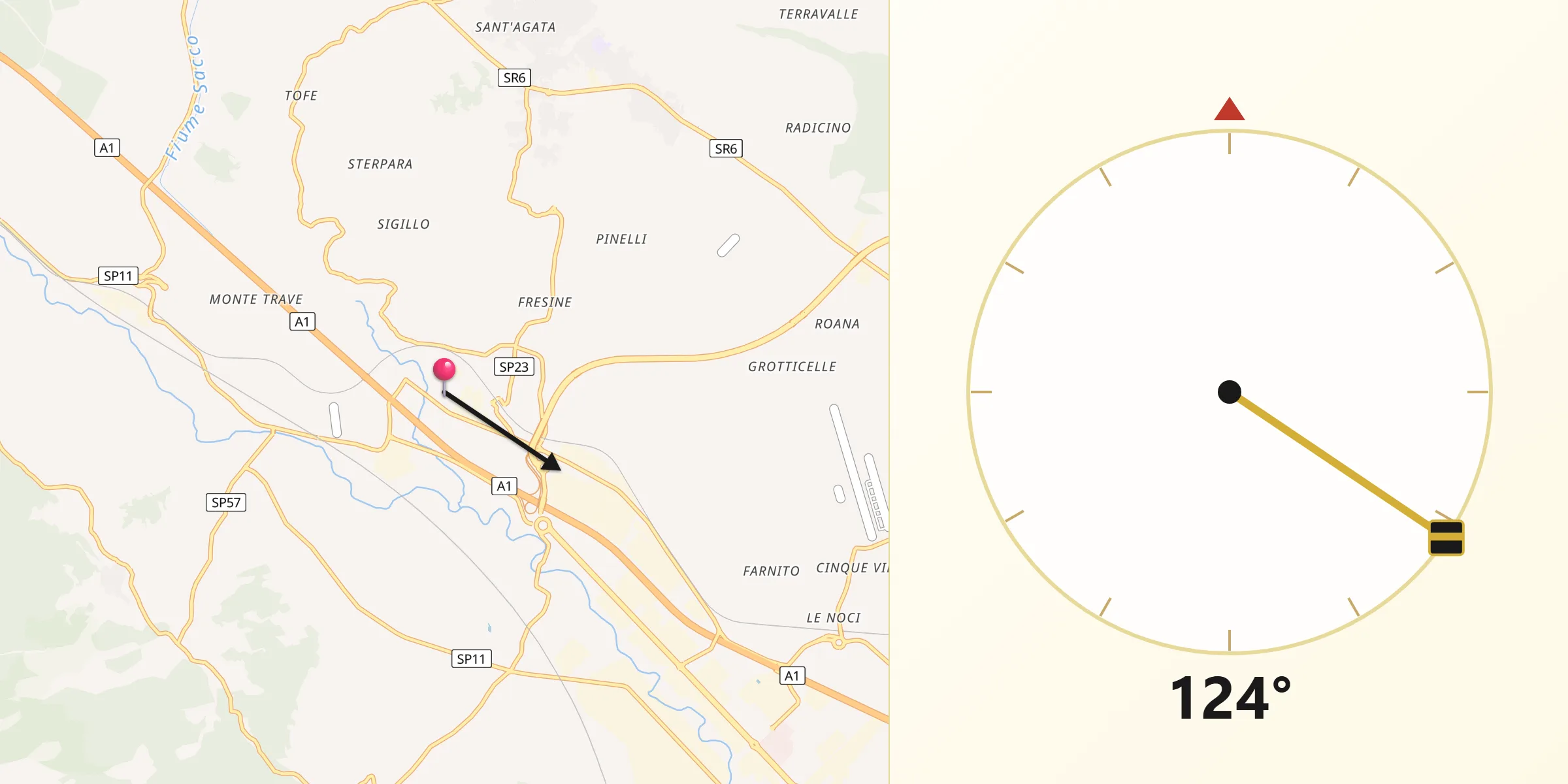 Direzione della Qibla da Cartiera-Stazione