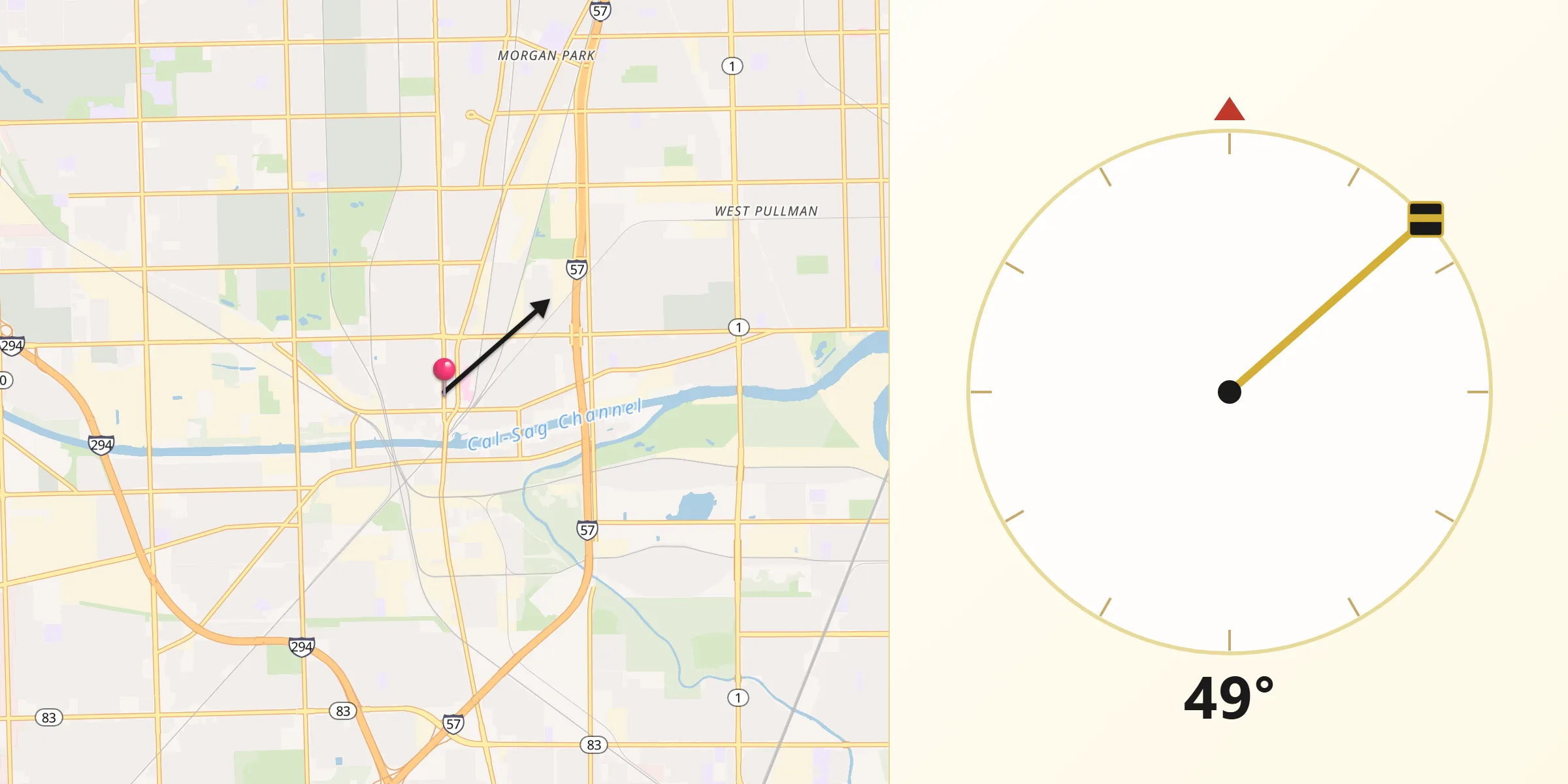 Qibla Direction from Blue Island