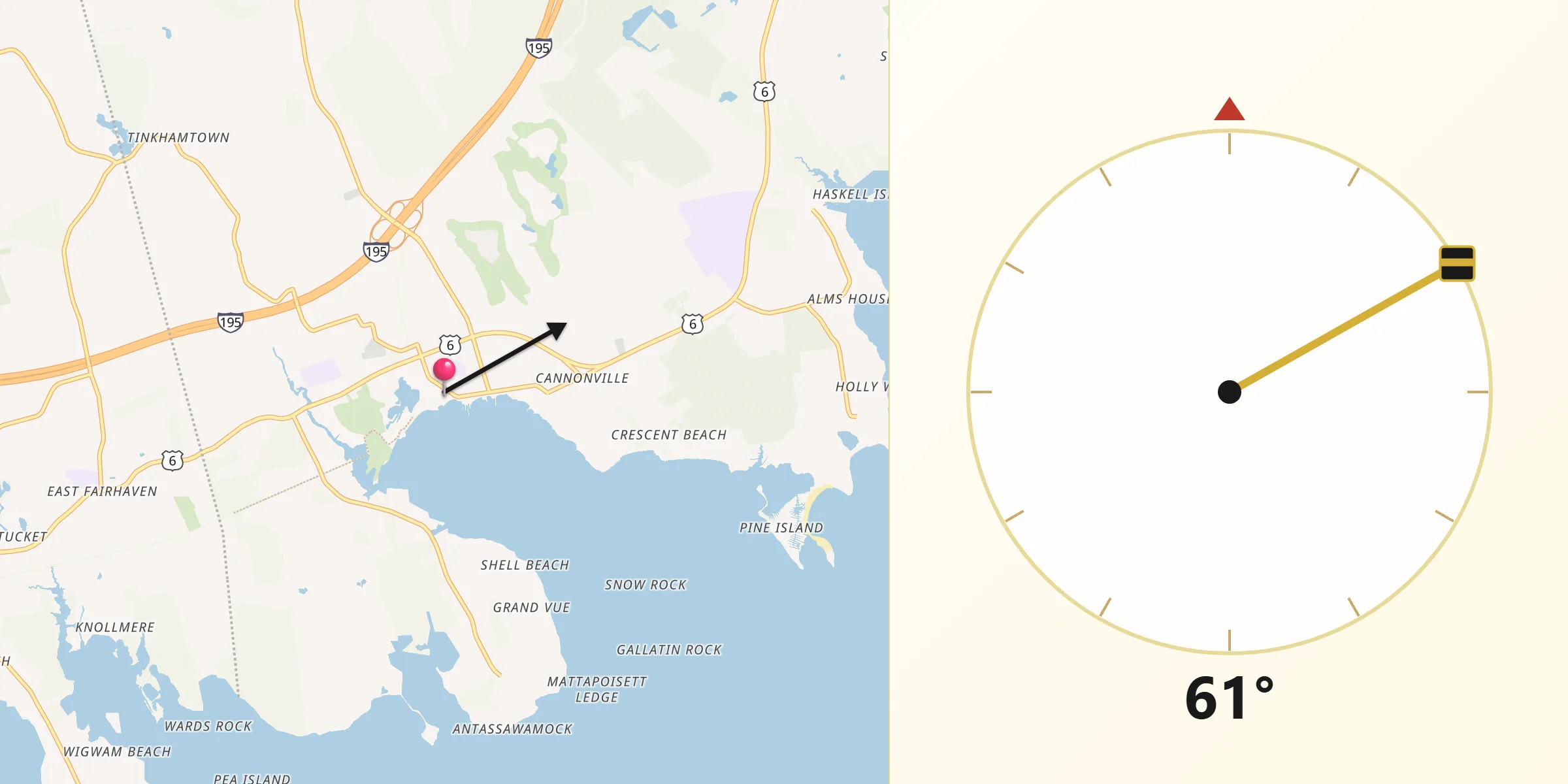 Qibla Direction from Mattapoisett