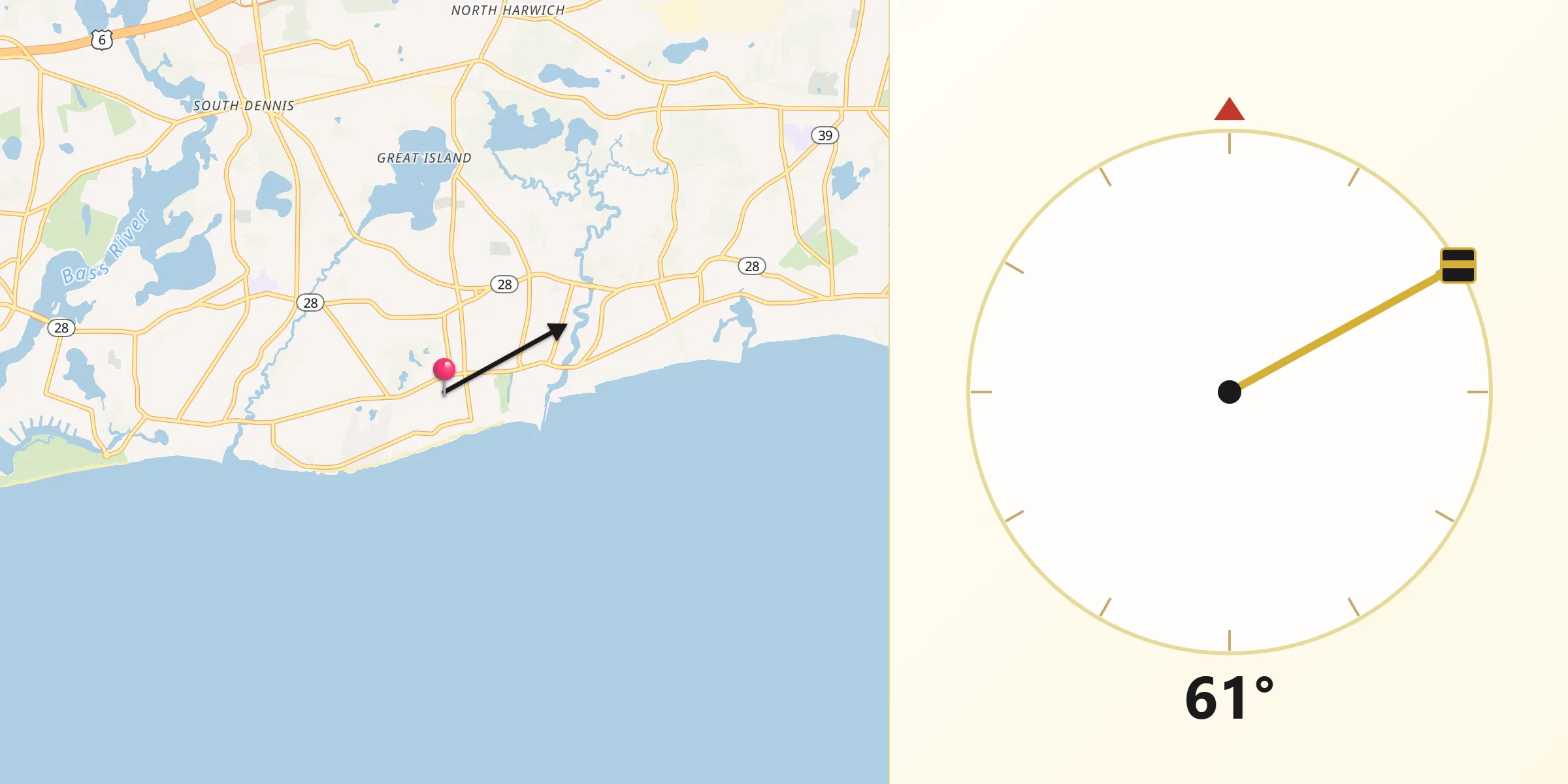 Qibla Direction from Dennis Port