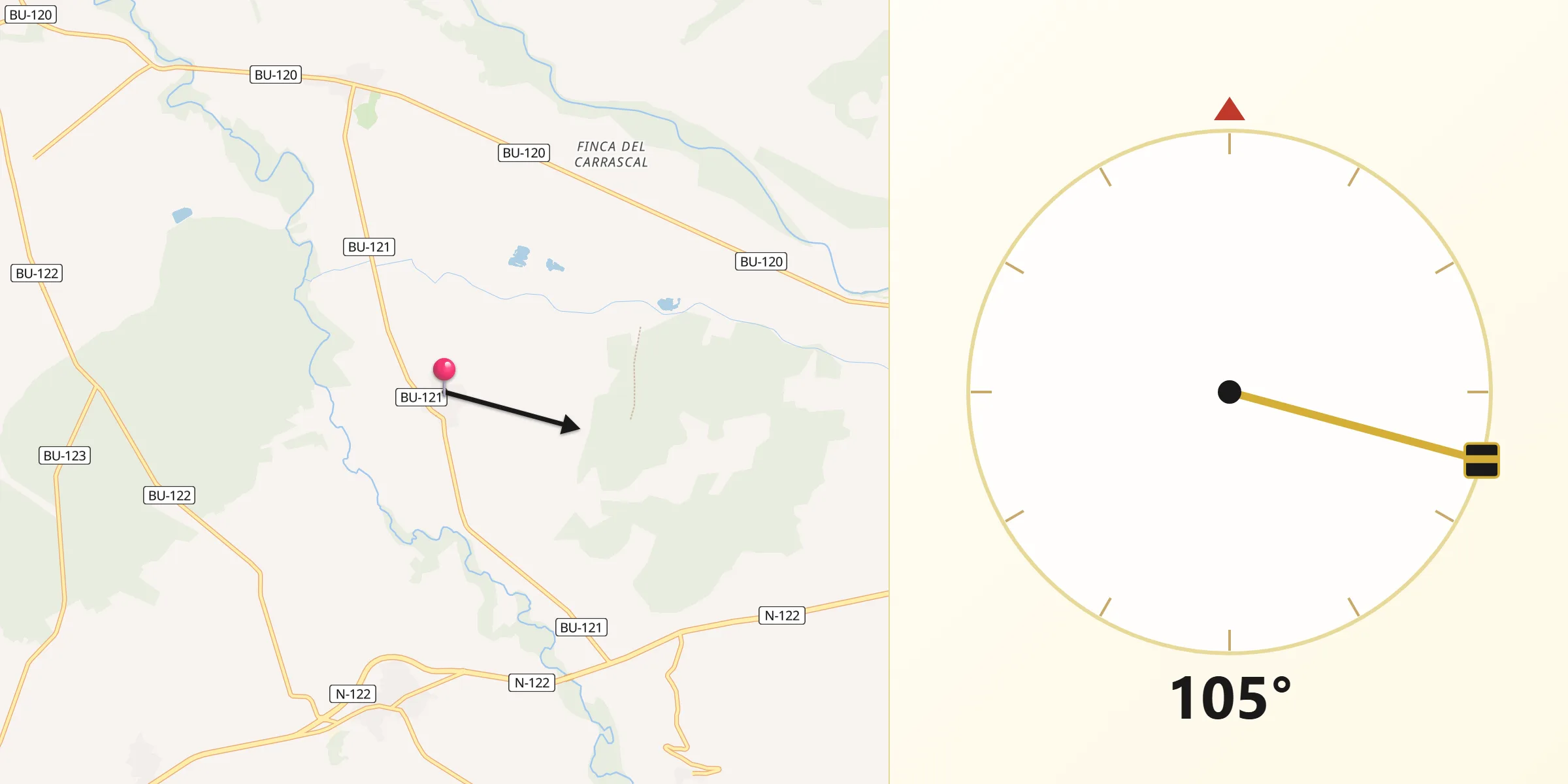Dirección de la Qibla desde Hoyales de Roa