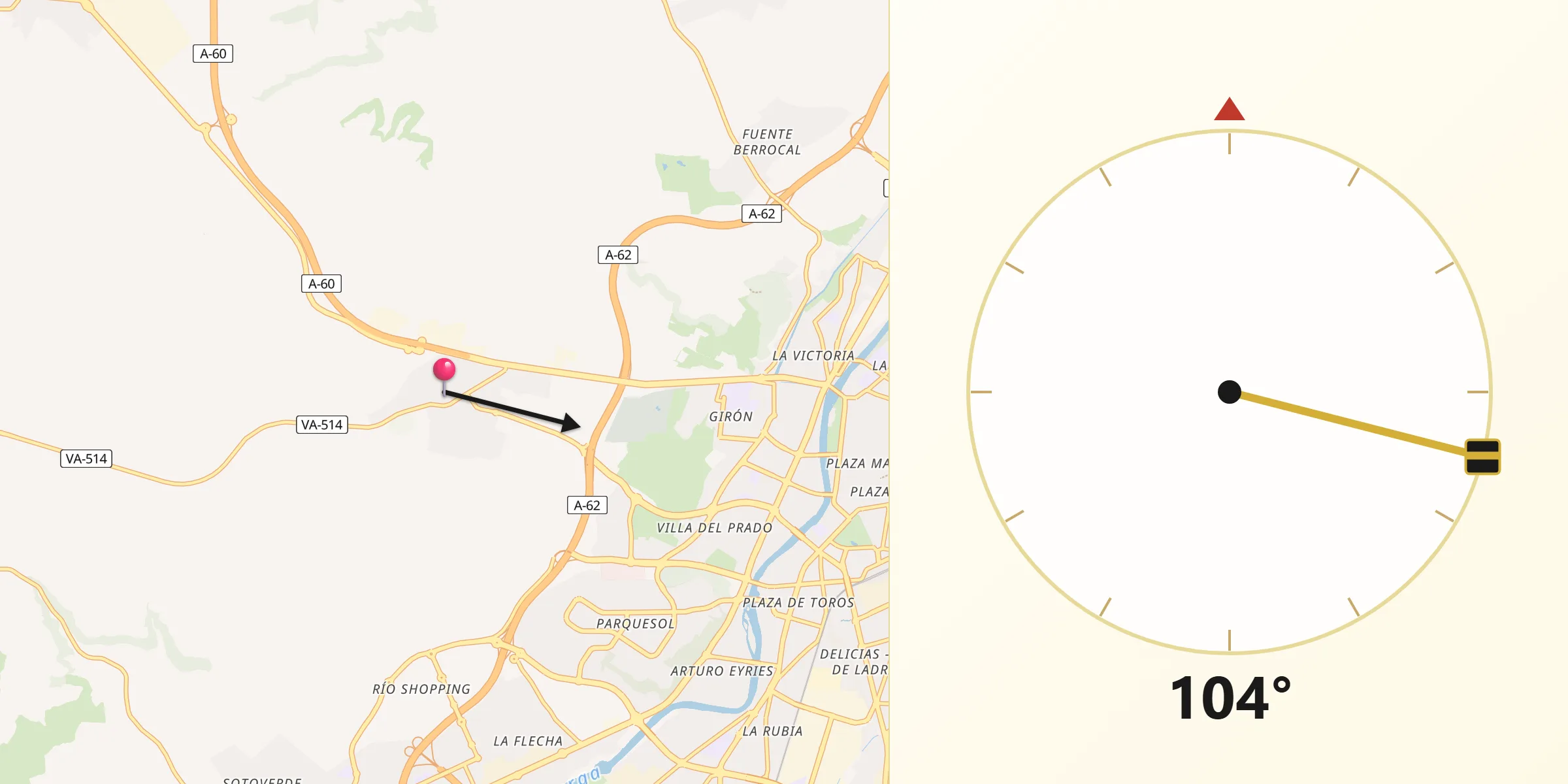 Dirección de la Qibla desde Zaratán