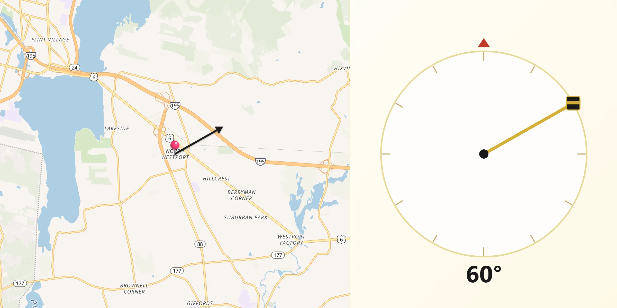 Qibla Direction from North Westport