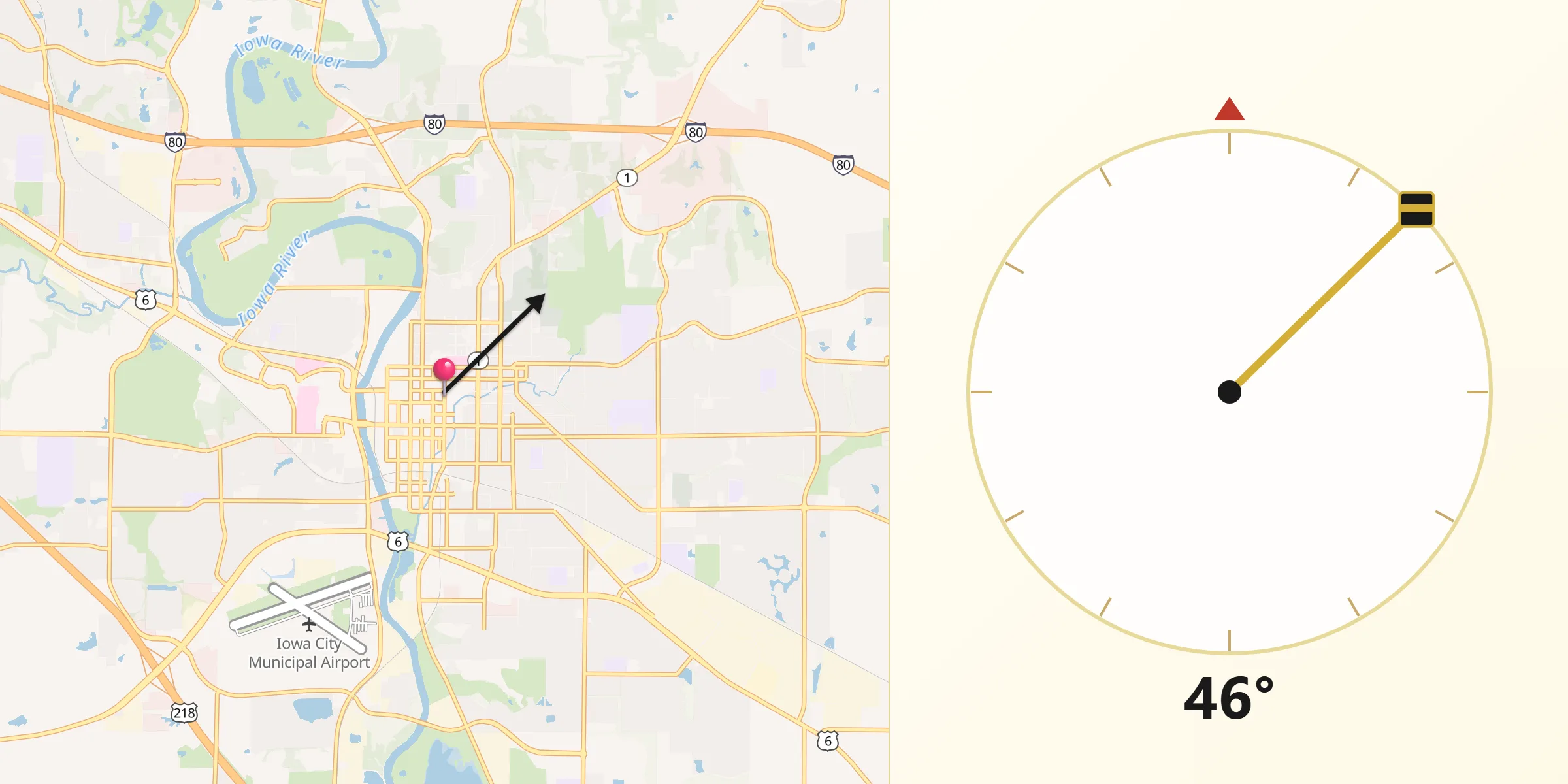 Qibla Direction from Iowa City