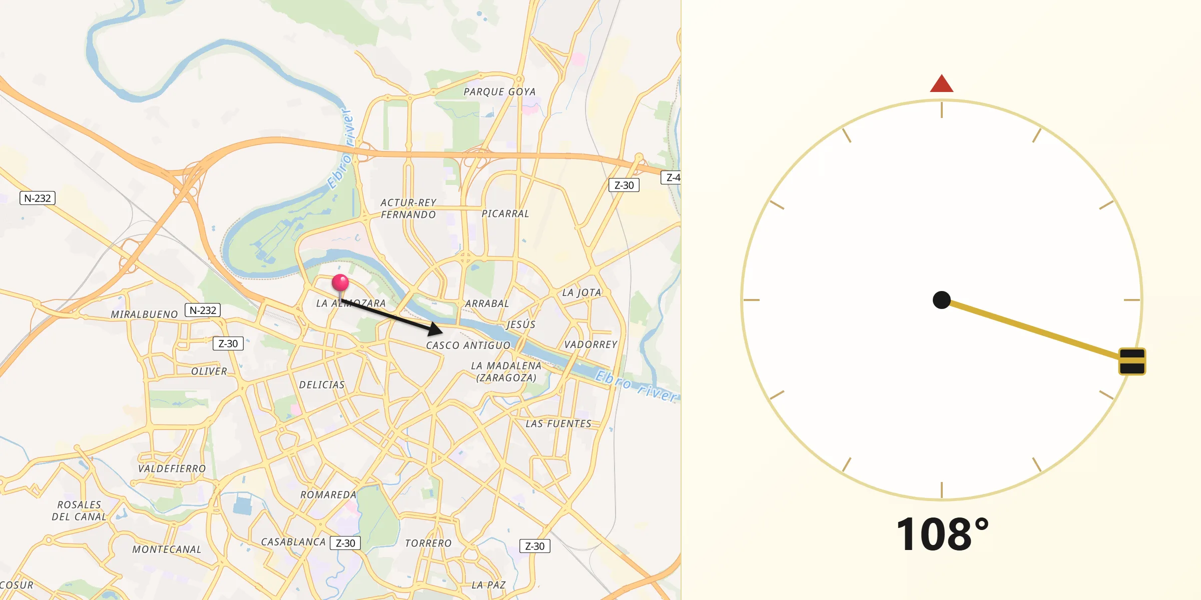 Dirección de la Qibla desde Almozara