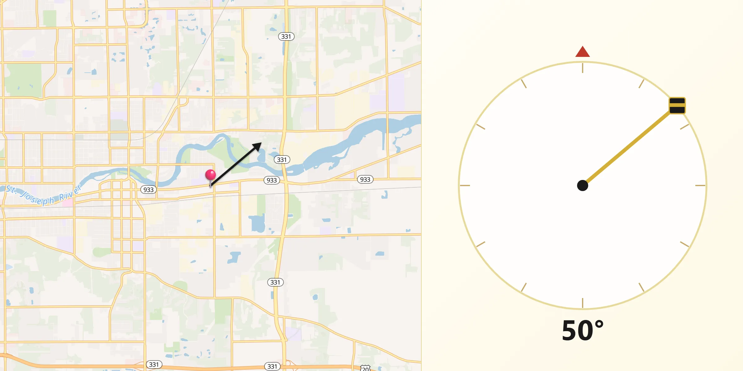 Qibla Direction from Mishawaka