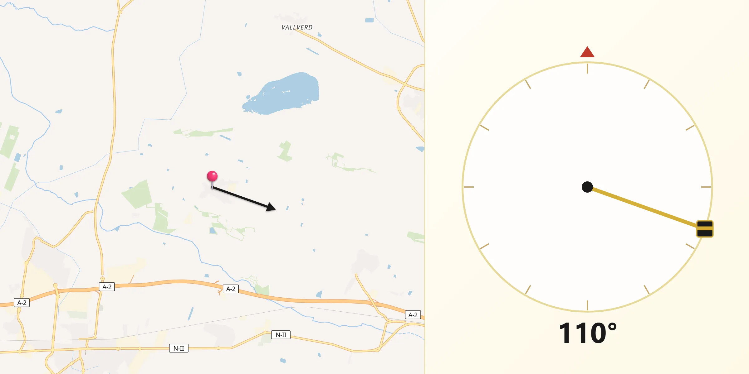 Dirección de la Qibla desde Vila-sana