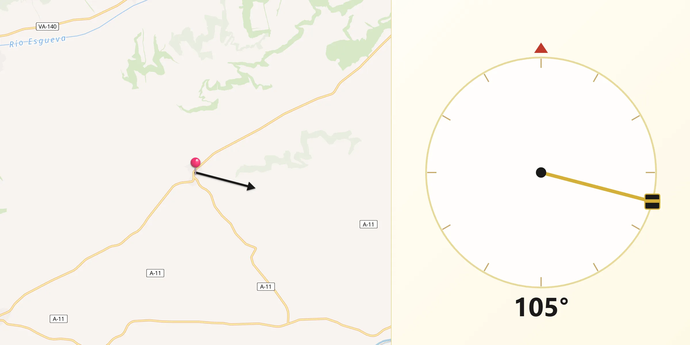 Dirección de la Qibla desde Villavaquerín