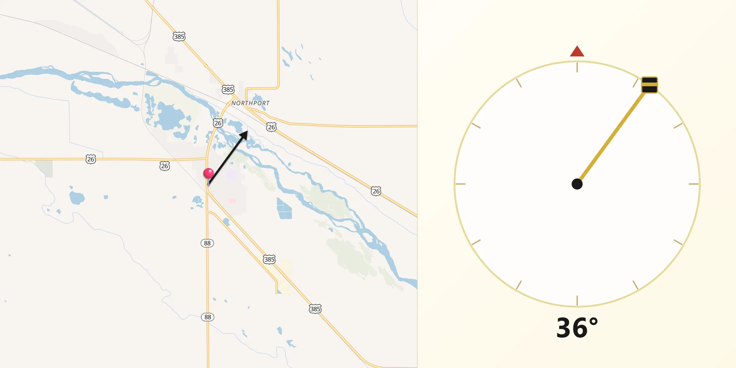 Dirección de la Qibla desde Bridgeport