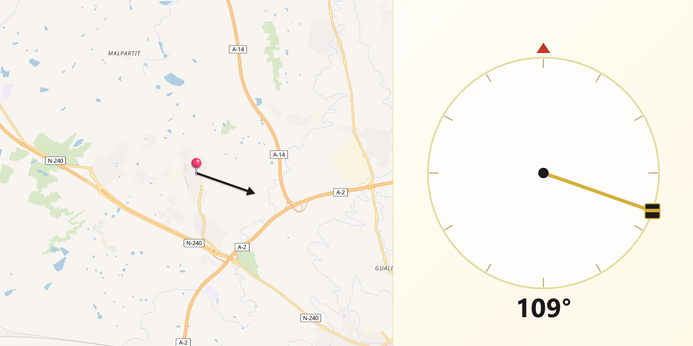 Dirección de la Qibla desde Alpicat