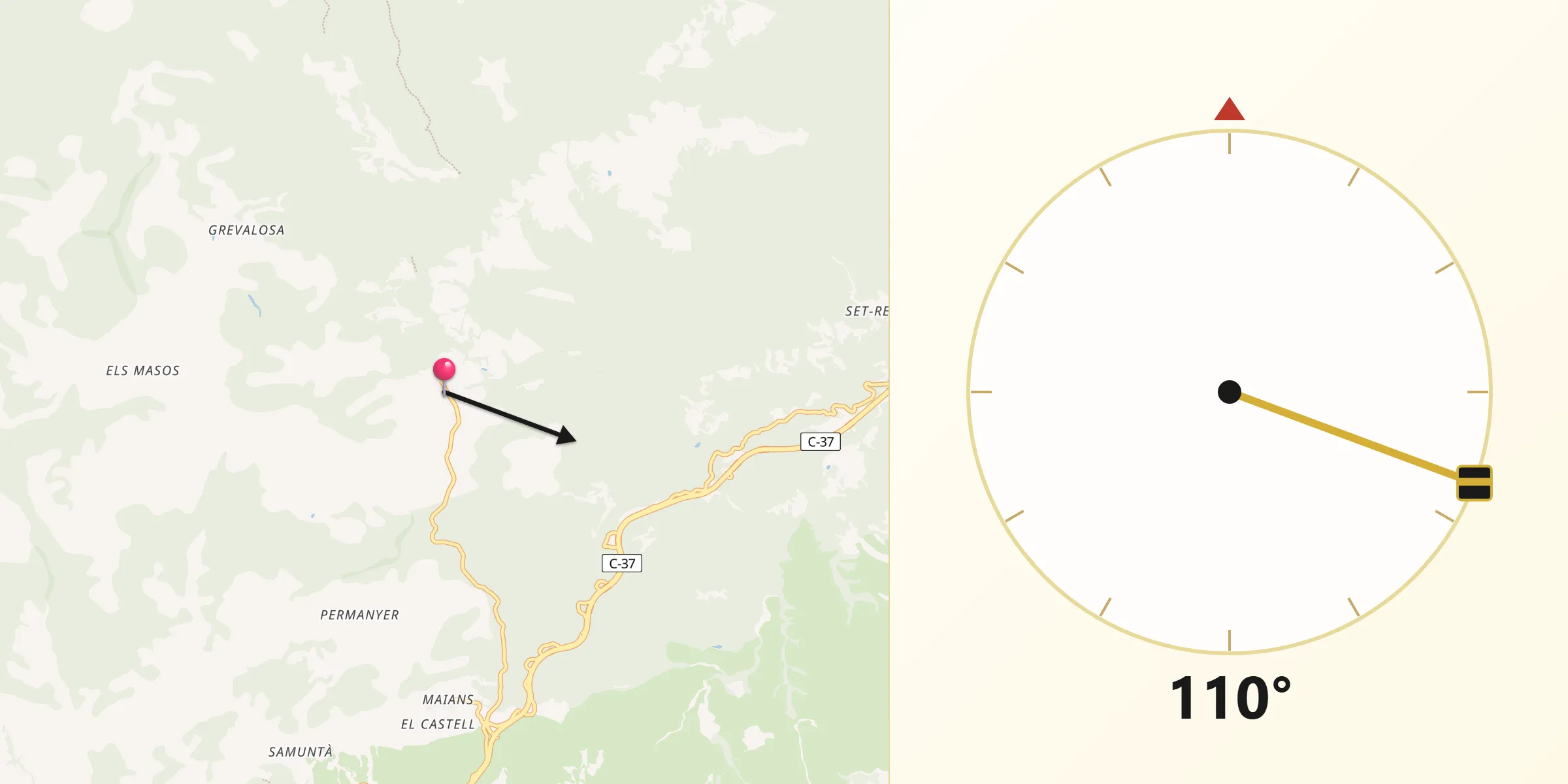 Dirección de la Qibla desde Castellfollit del Boix