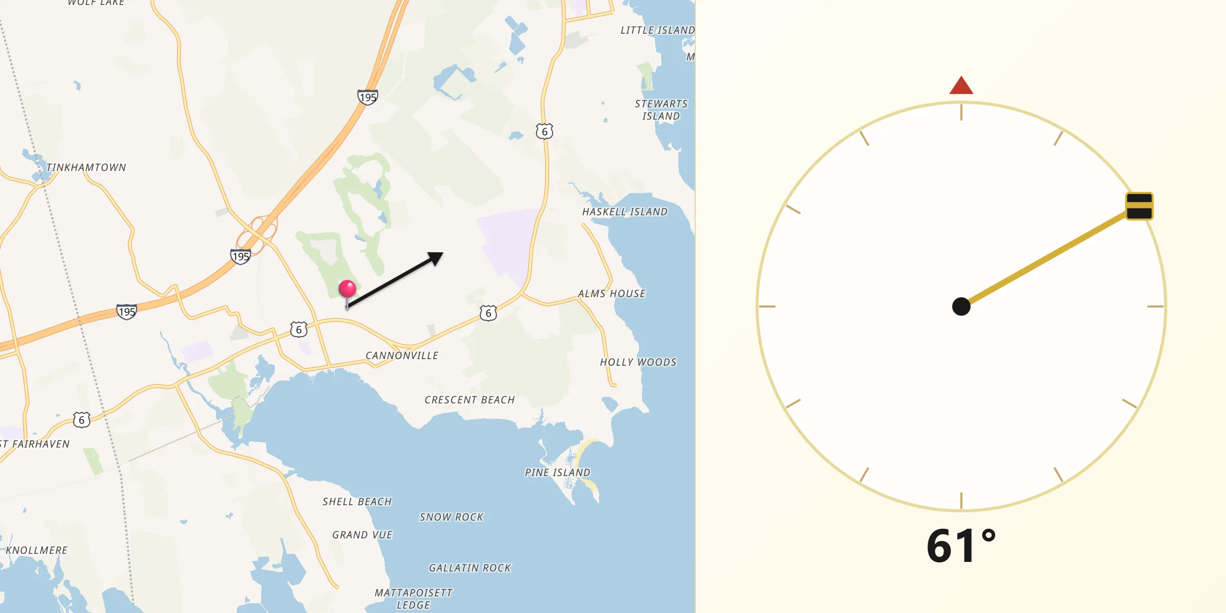 Qibla Direction from Mattapoisett Center