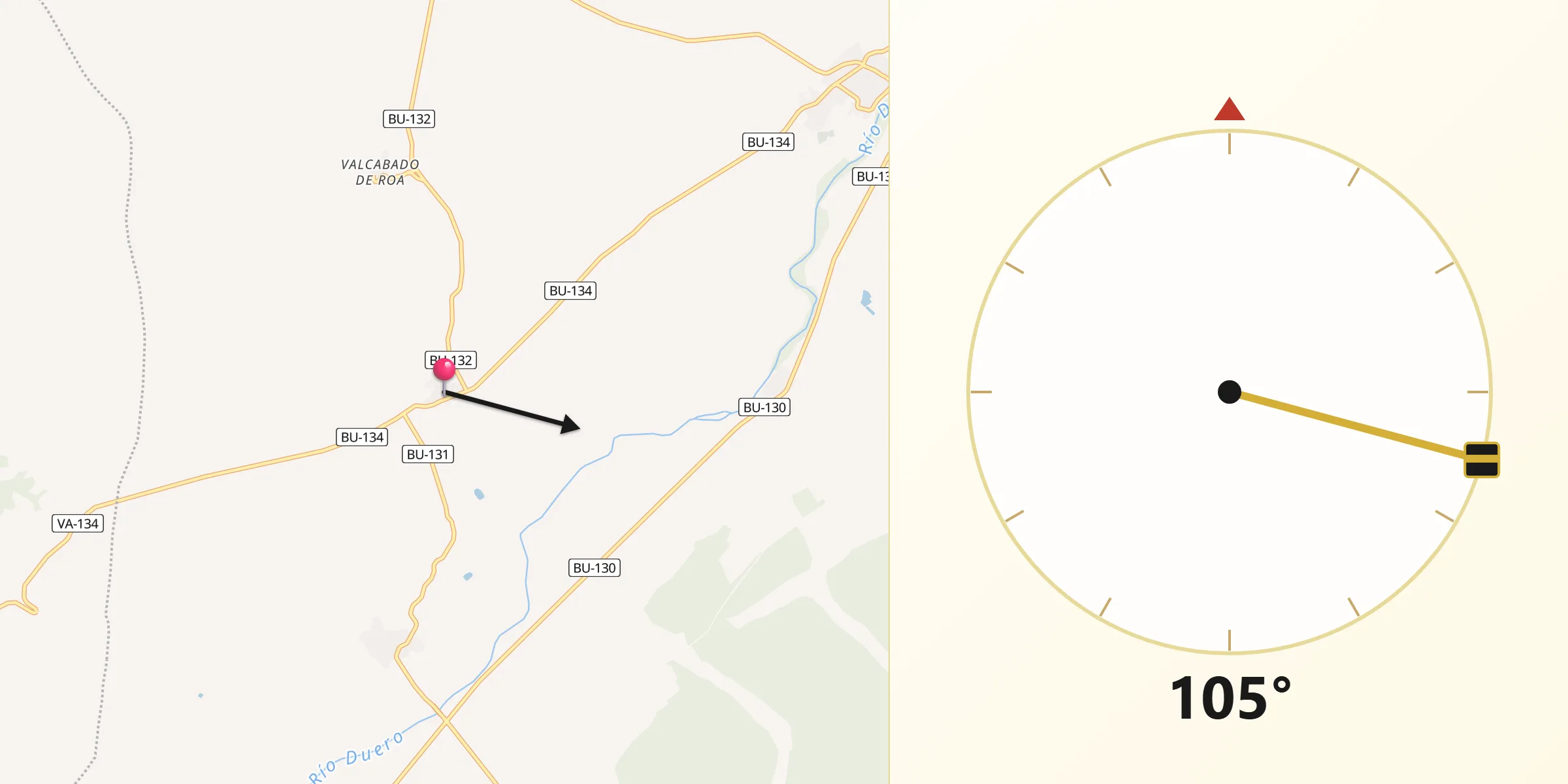 Dirección de la Qibla desde Mambrilla de Castrejón