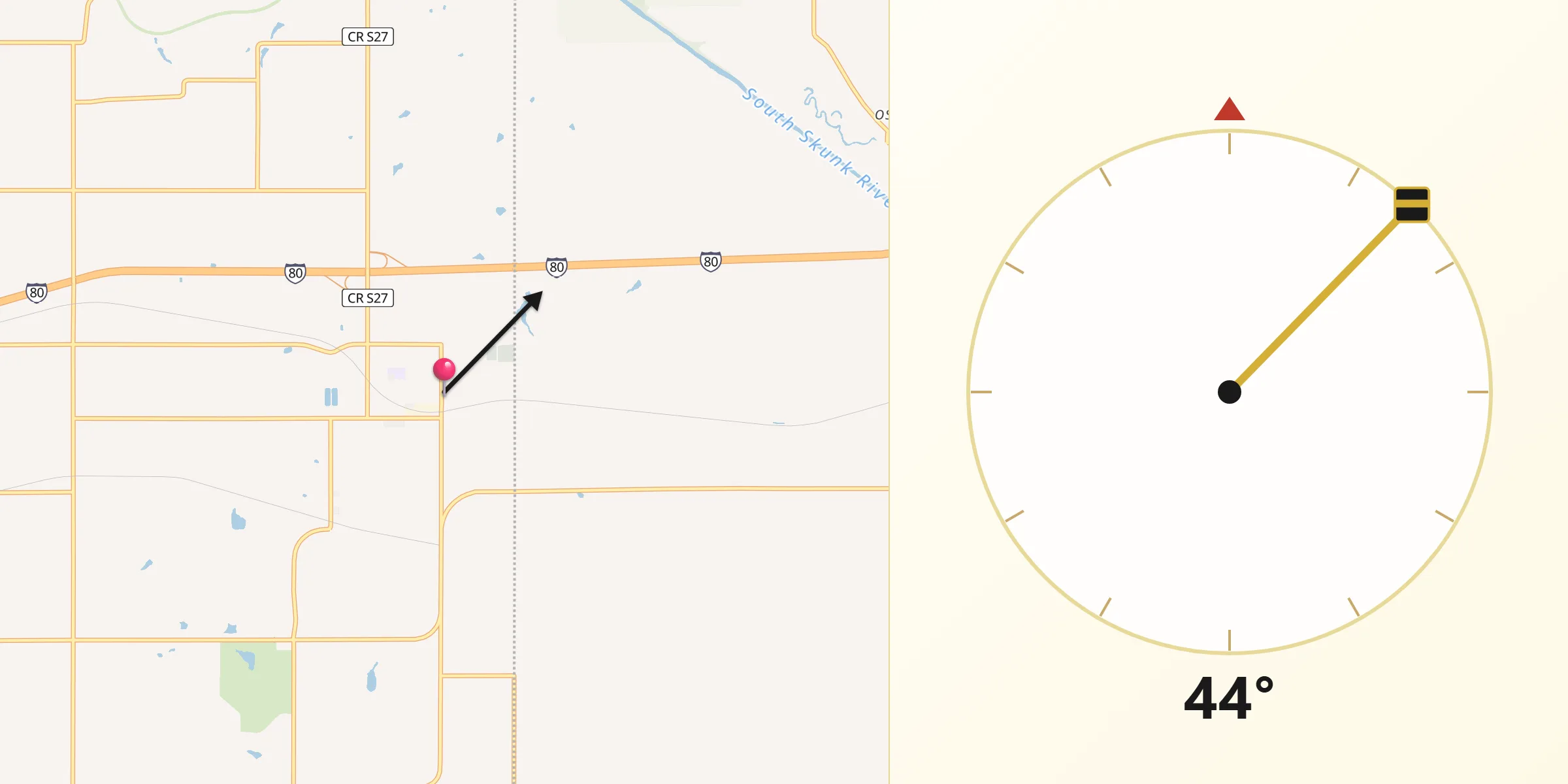 Qibla Direction from Mitchellville