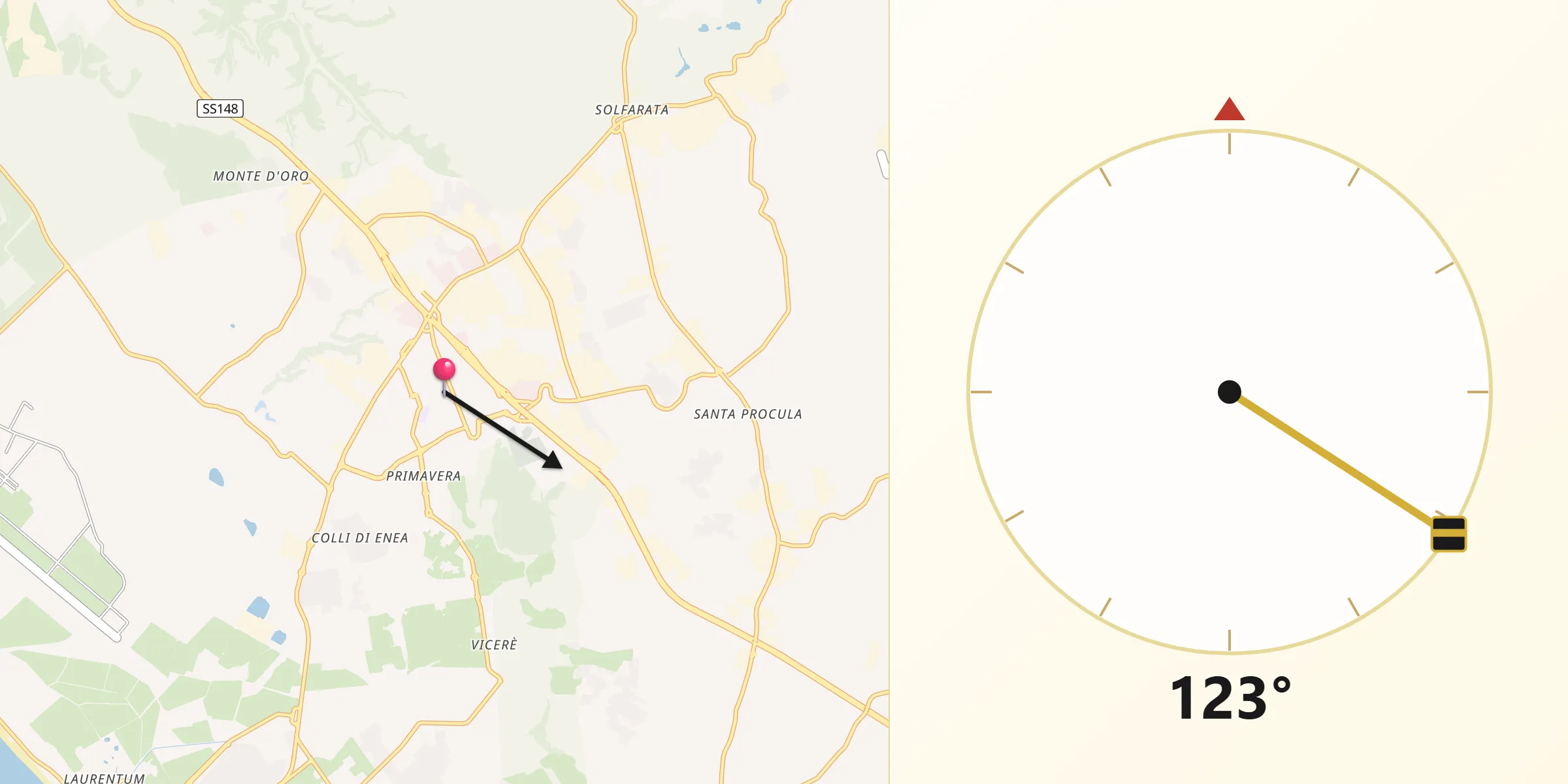 Direzione della Qibla da Pomezia