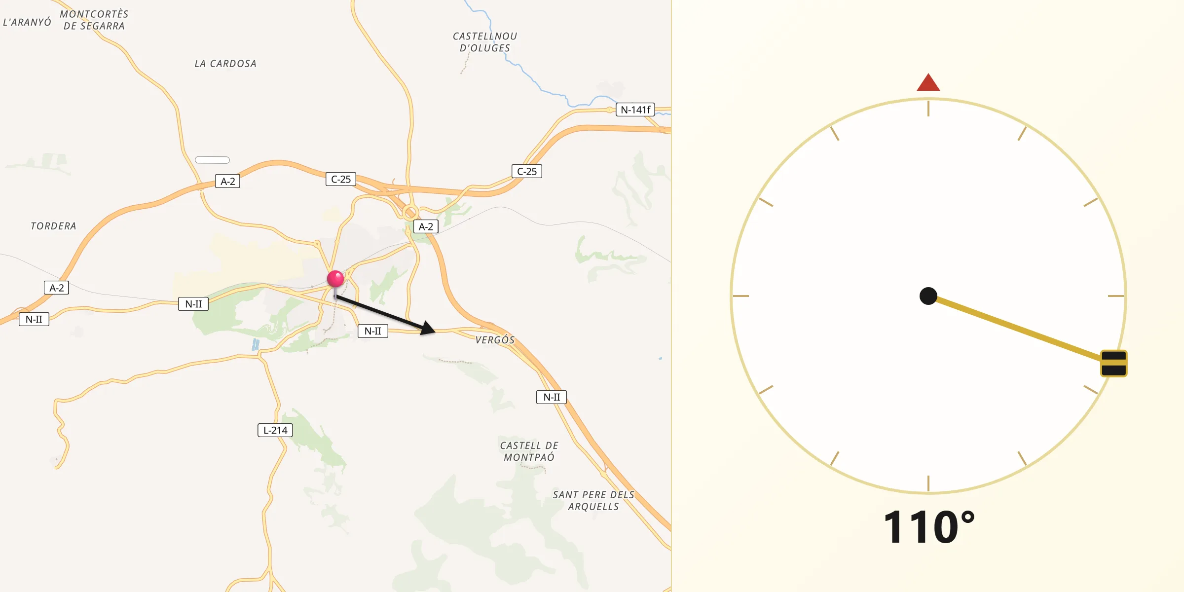 Dirección de la Qibla desde Cervera