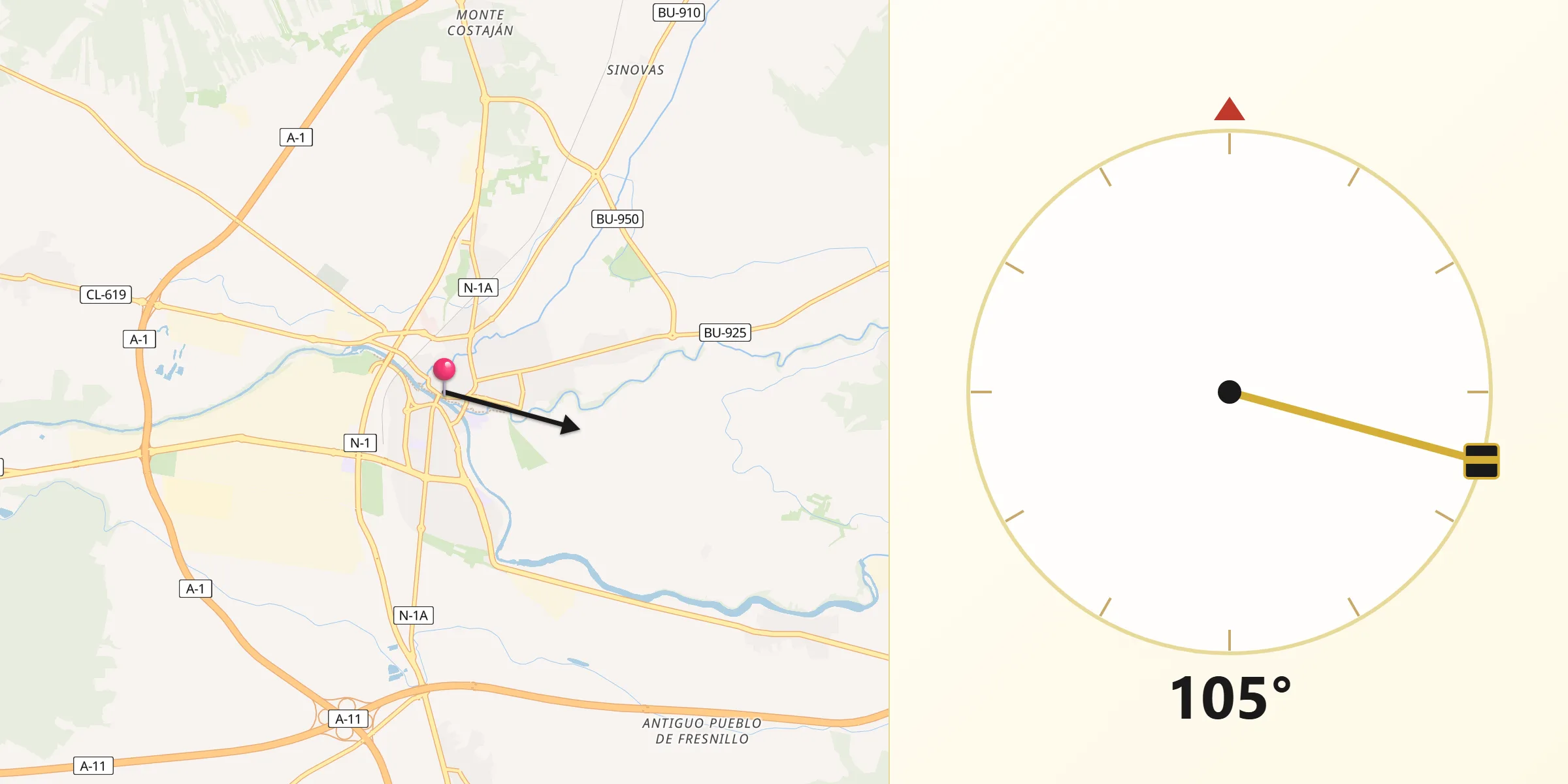 Dirección de la Qibla desde Aranda de Duero
