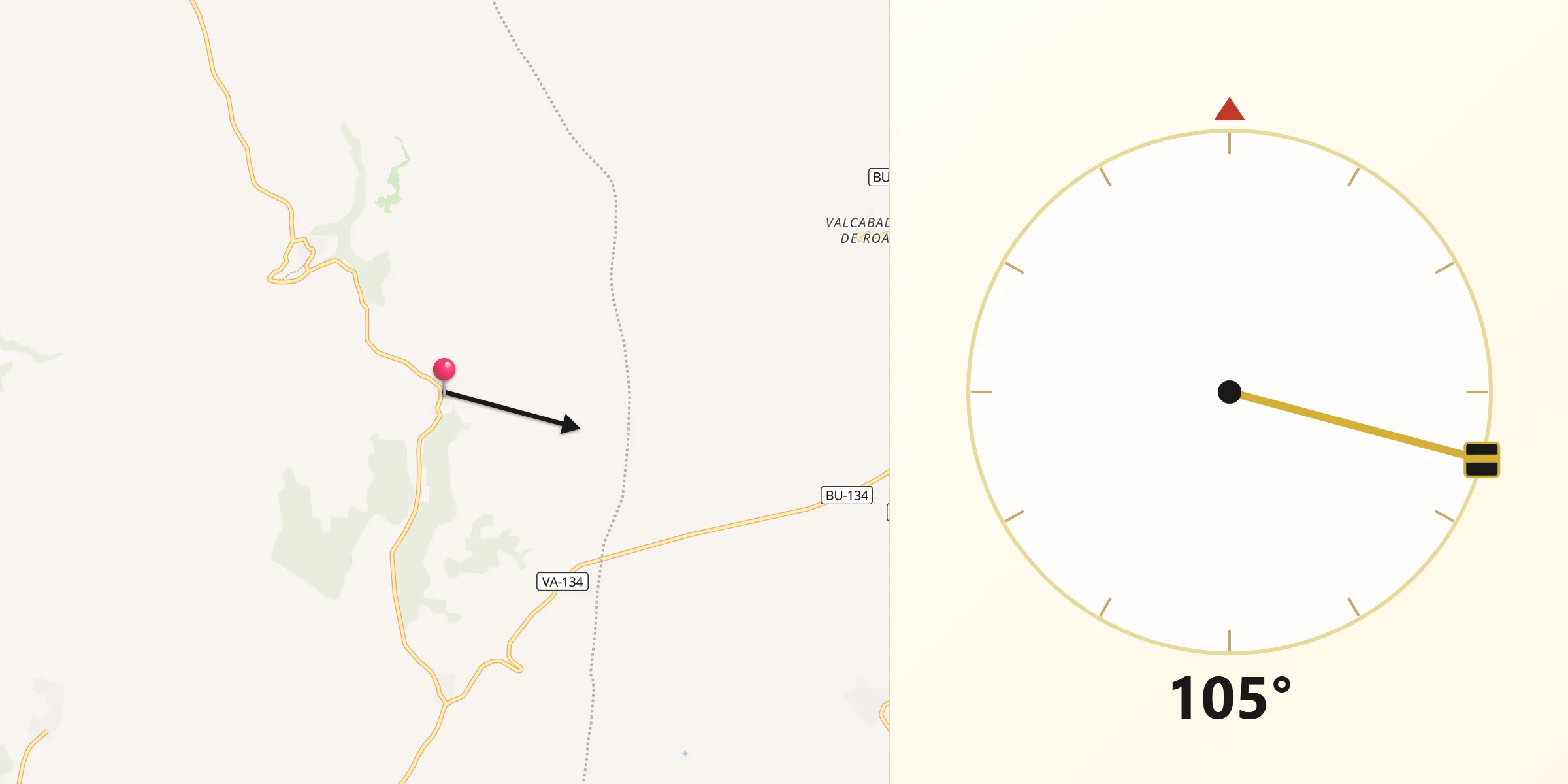 Dirección de la Qibla desde Corrales de Duero