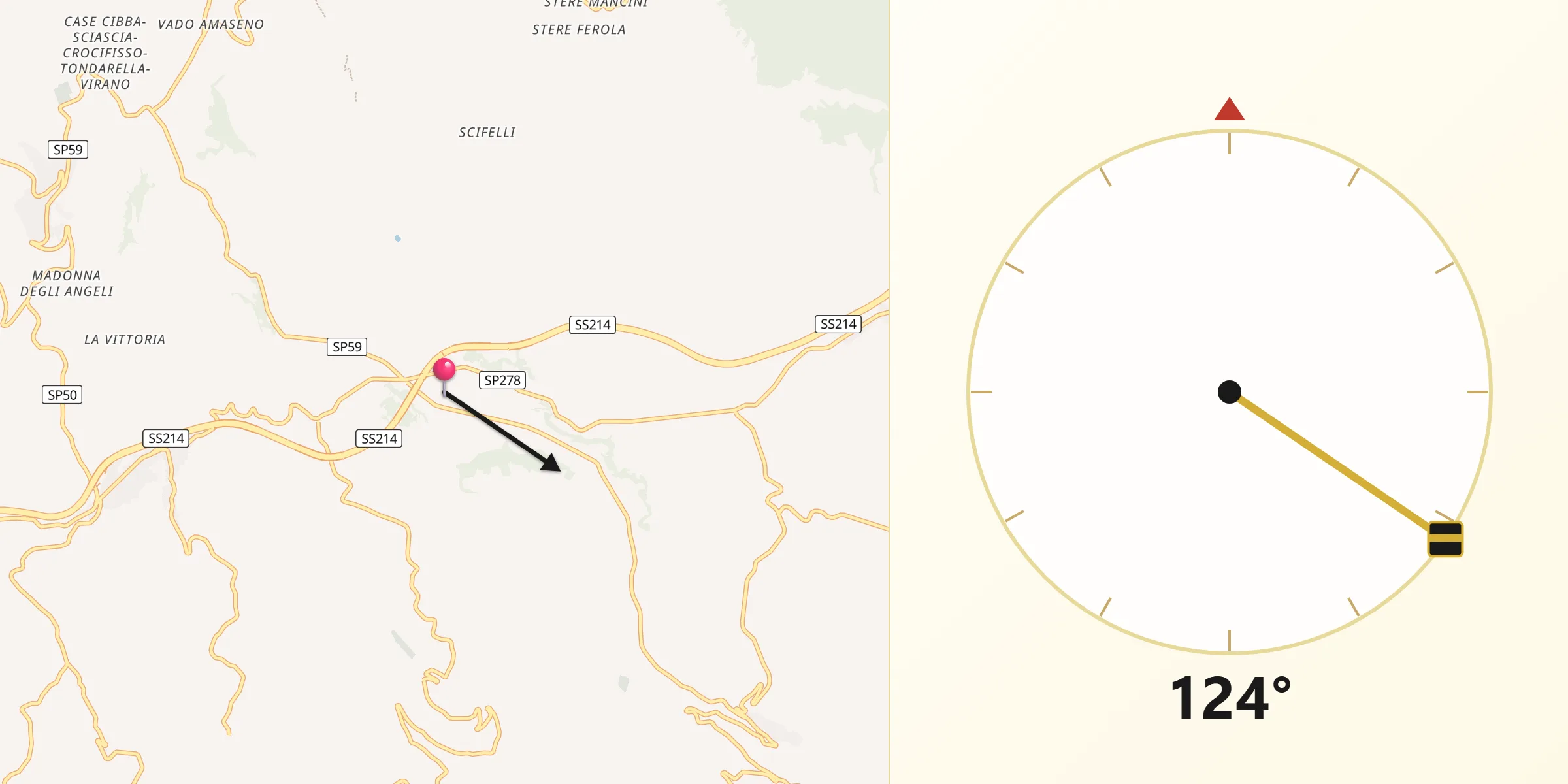 Direzione della Qibla da Case Campoli-Panetta