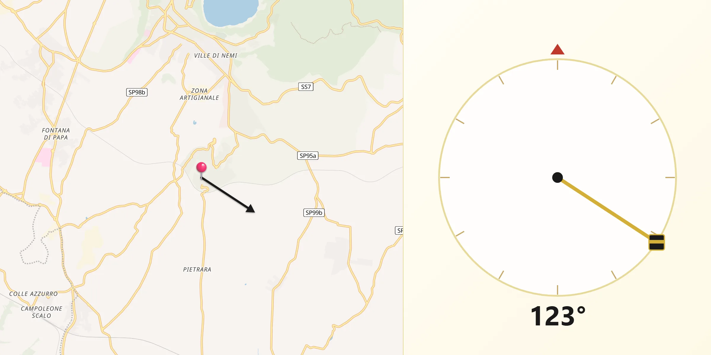 Direzione della Qibla da Lanuvio