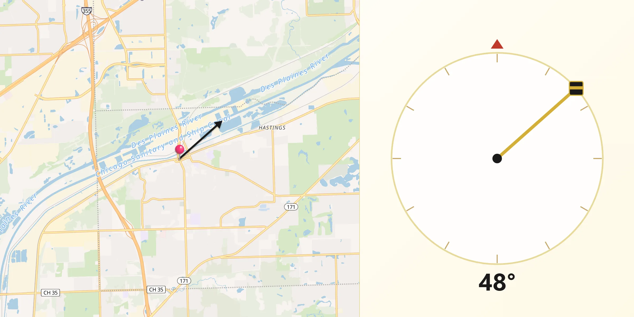 Qibla Direction from Lemont
