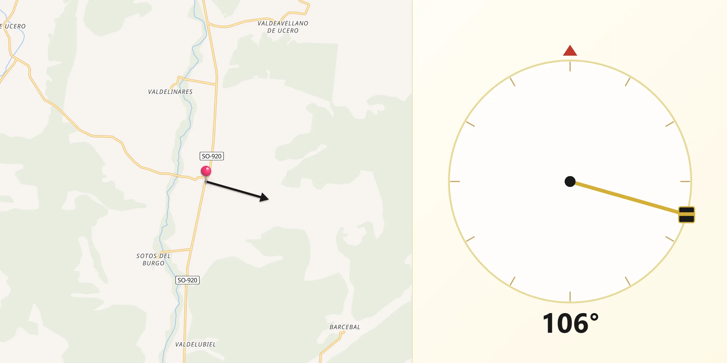 Dirección de la Qibla desde Valdemaluque
