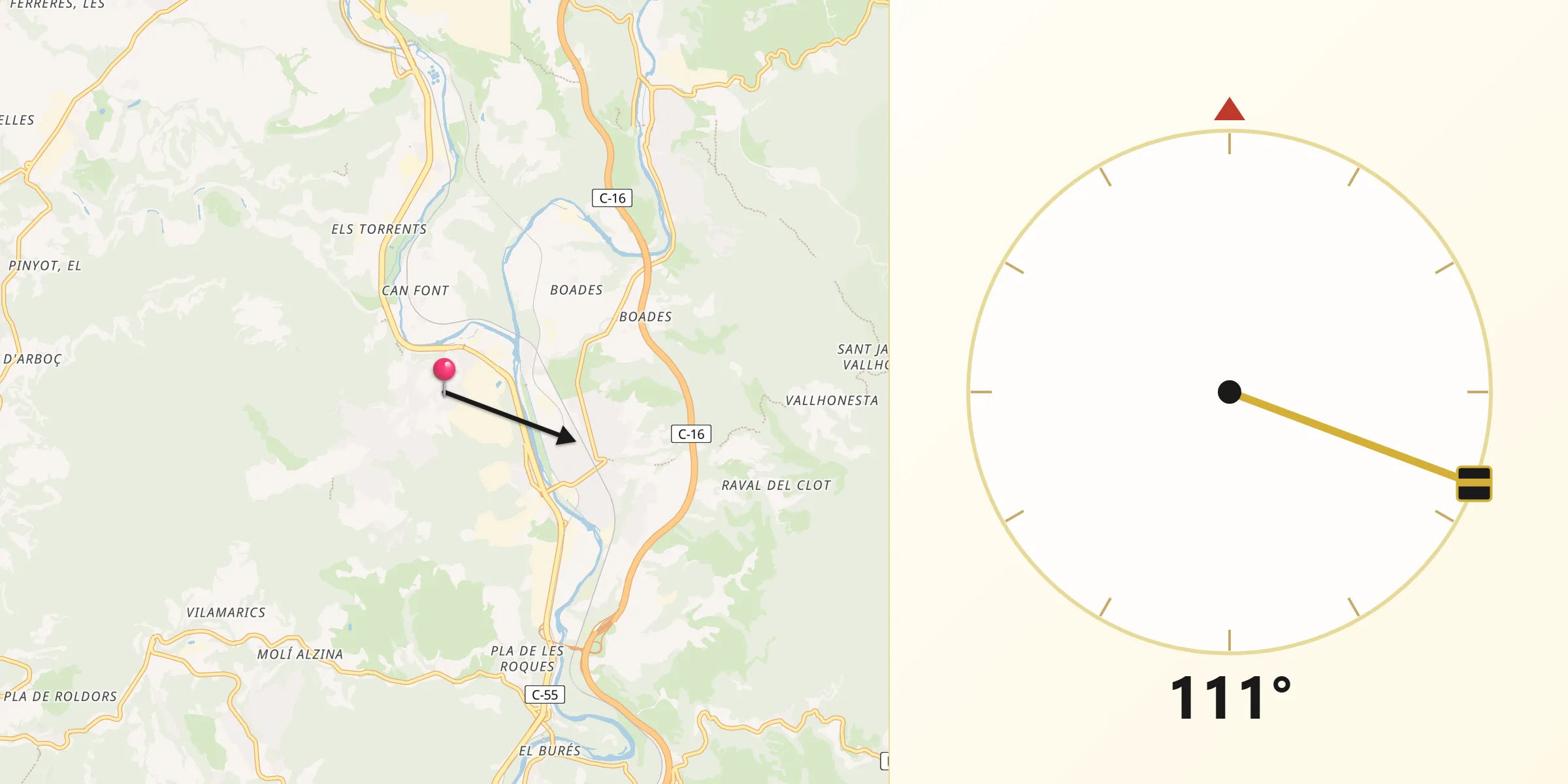 Dirección de la Qibla desde Castellgalí