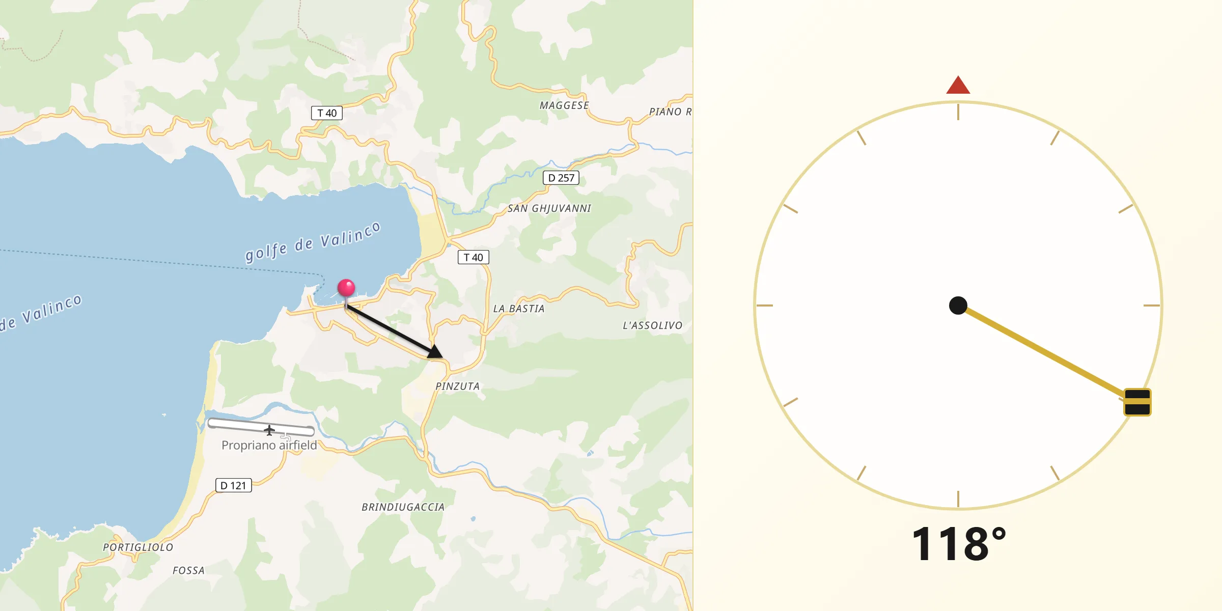 Direction vers la Qibla depuis Propriano