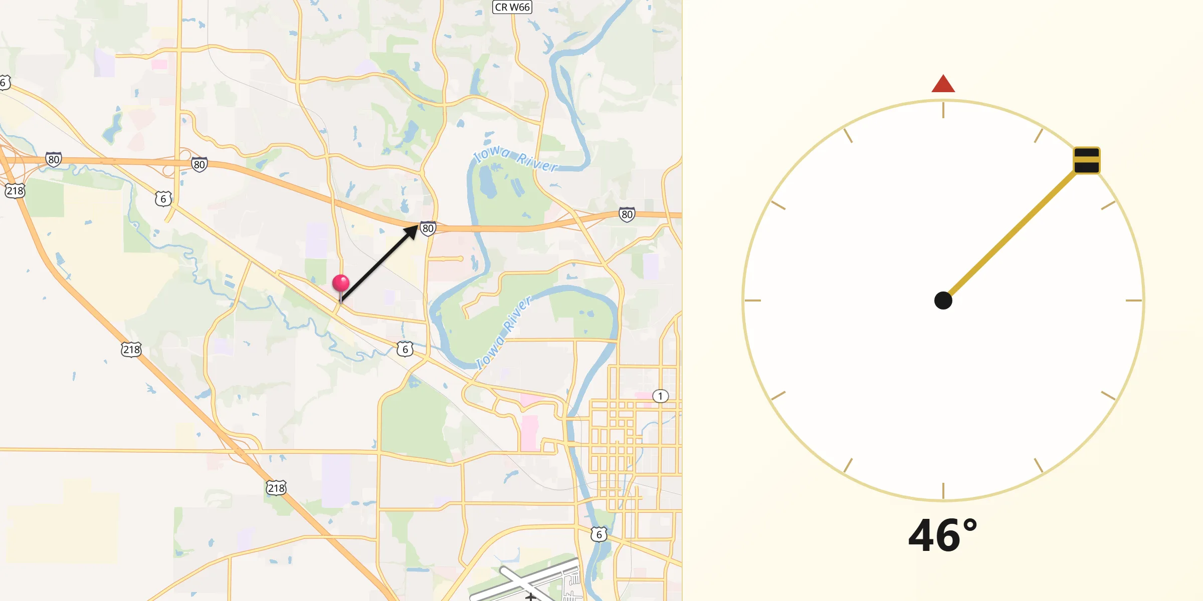 Qibla Direction from Coralville