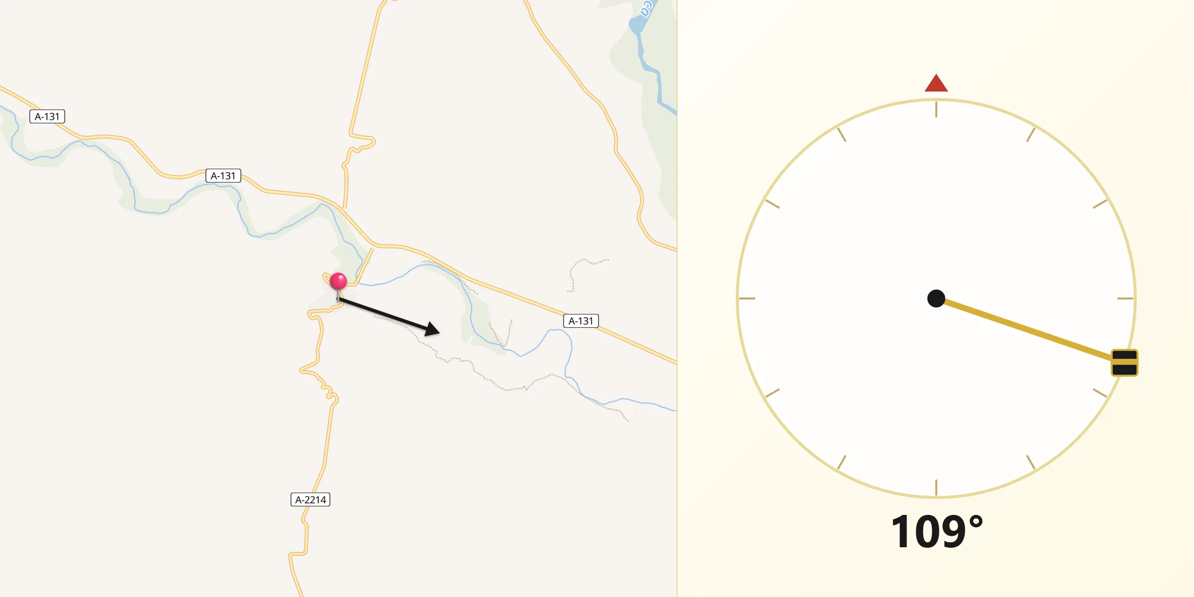 Dirección de la Qibla desde Ontiñena