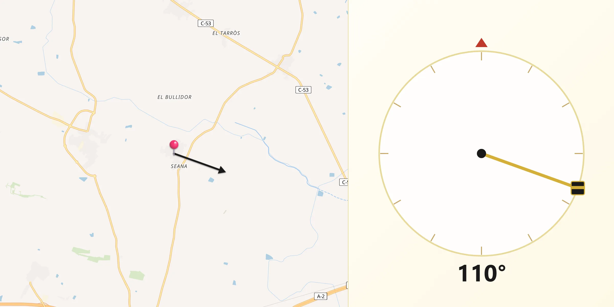 Dirección de la Qibla desde Barbens