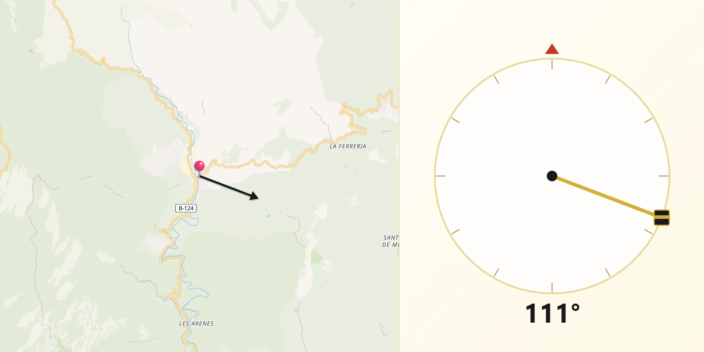 Dirección de la Qibla desde Sant Llorenç Savall