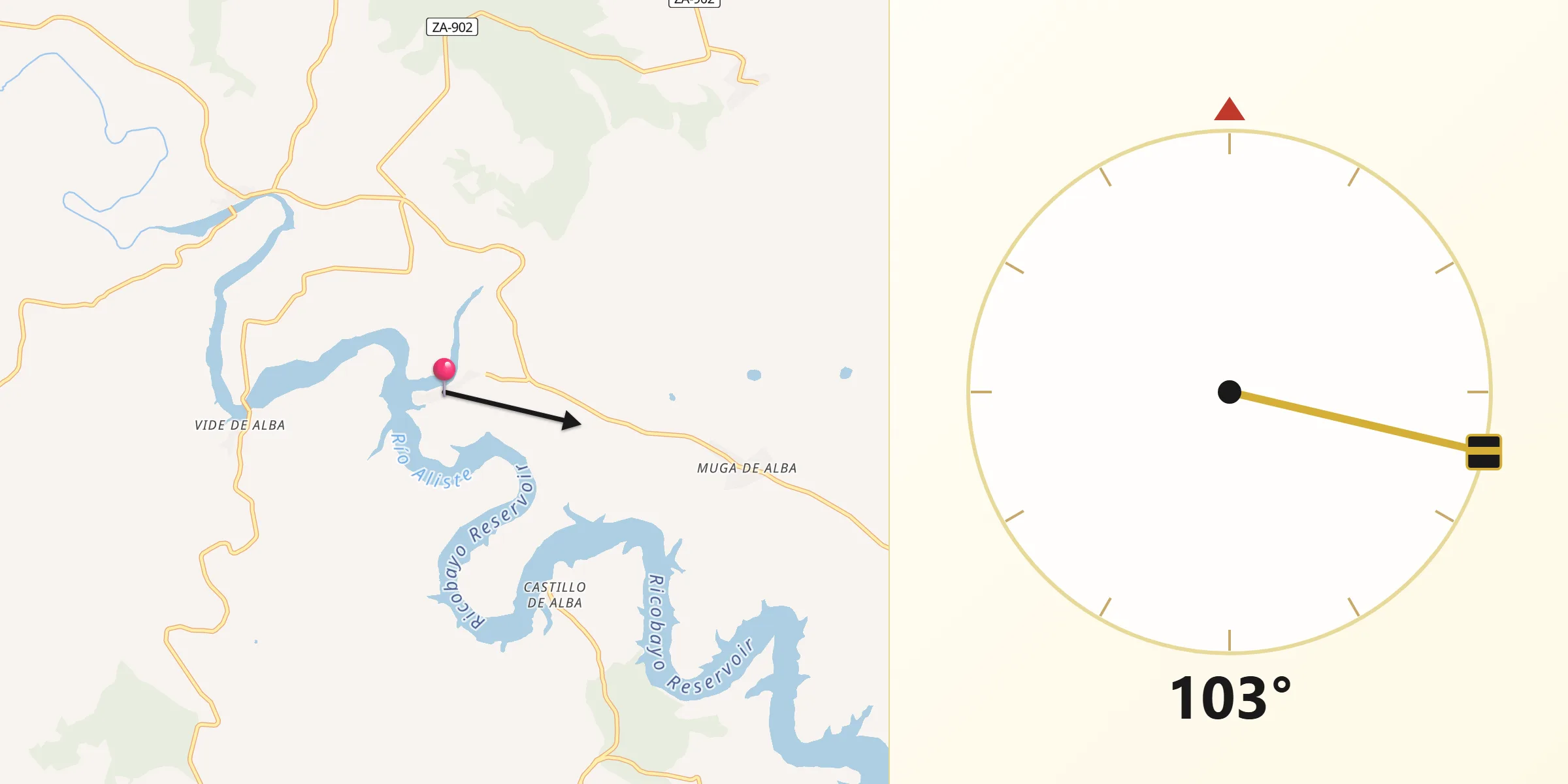 Dirección de la Qibla desde Losacino