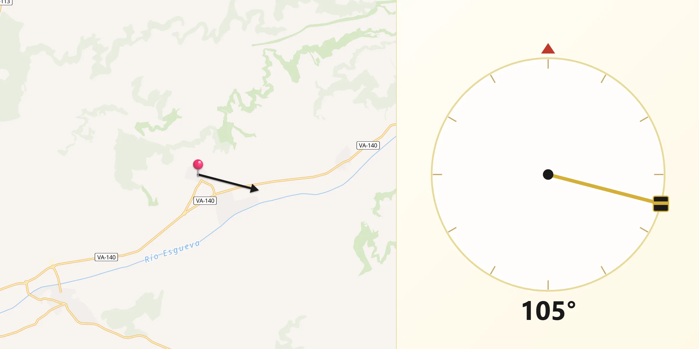 Dirección de la Qibla desde Castronuevo de Esgueva