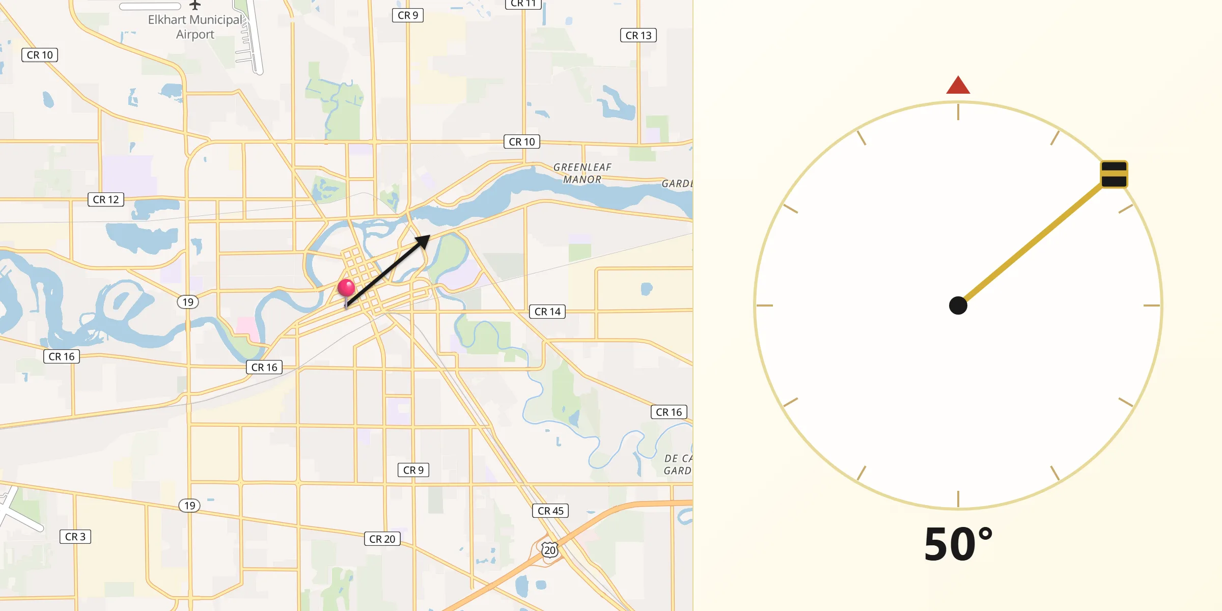 Qibla Direction from Elkhart