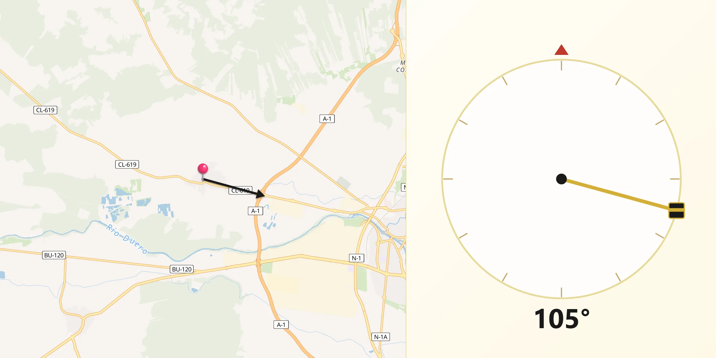 Dirección de la Qibla desde Villalba de Duero
