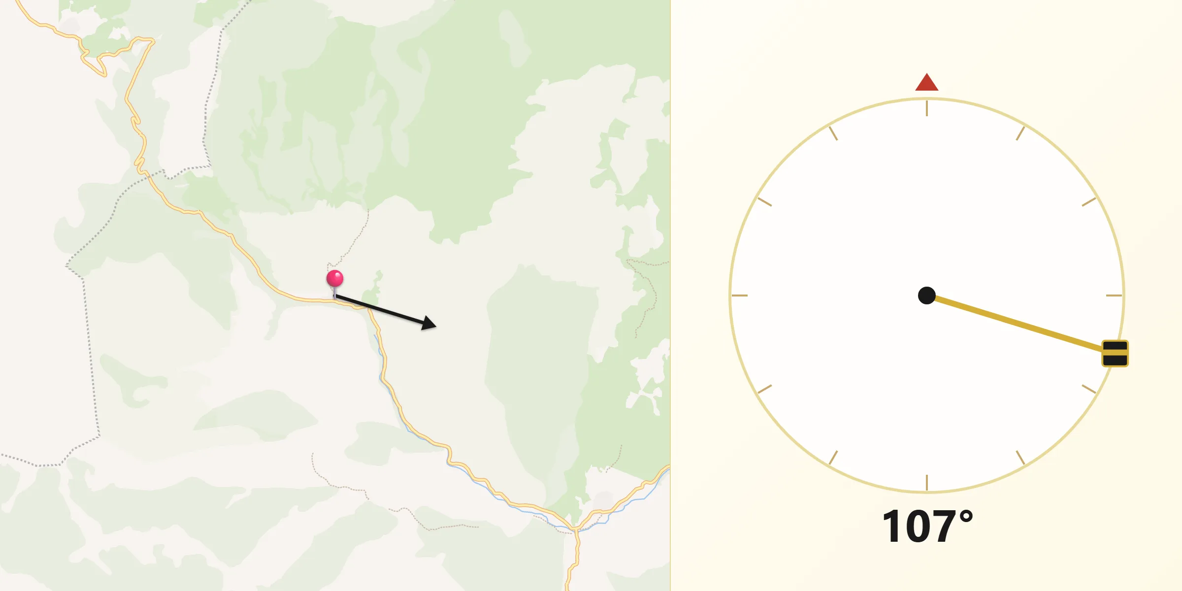 Dirección de la Qibla desde Purujosa