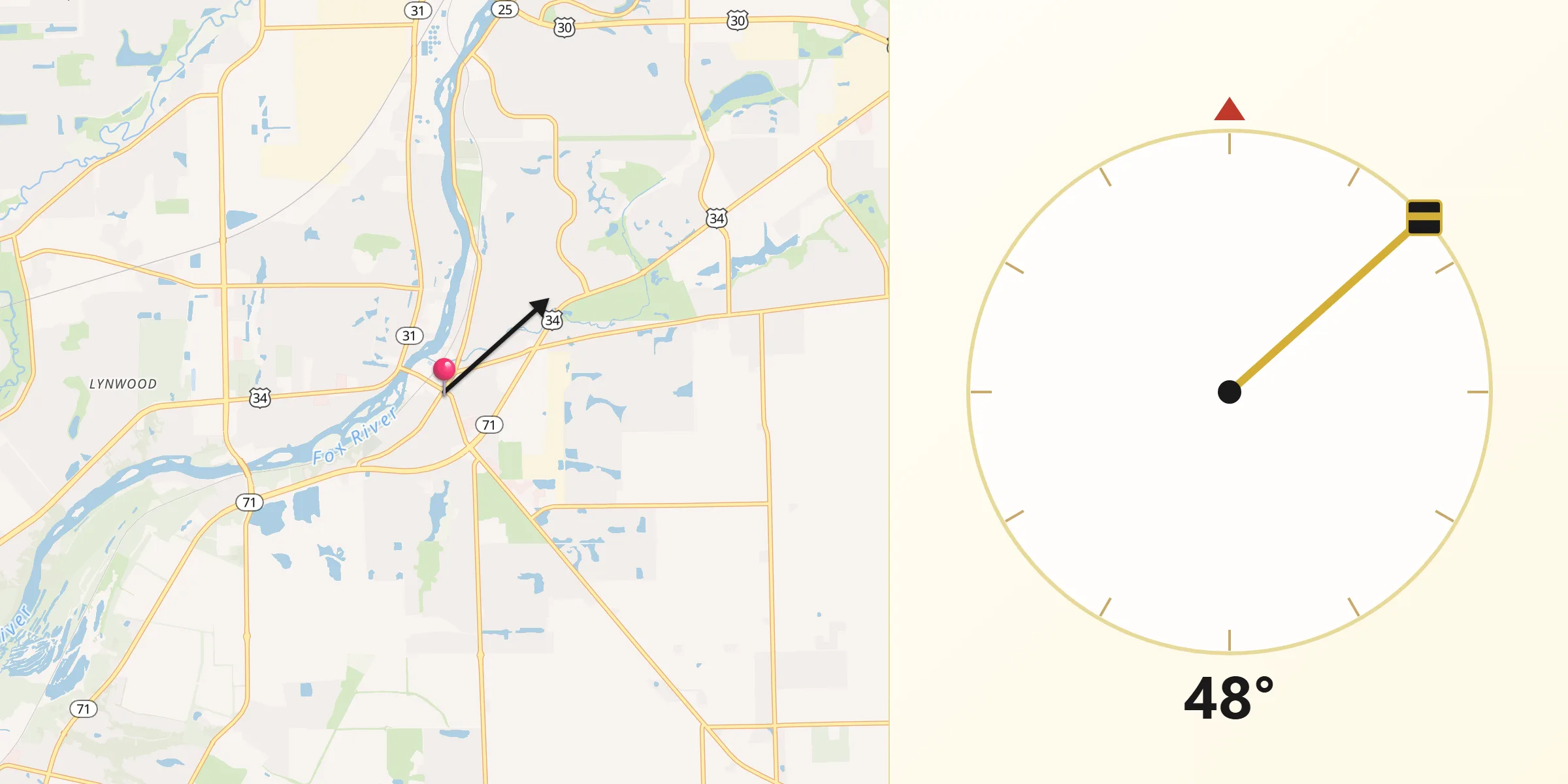 Qibla Direction from Oswego