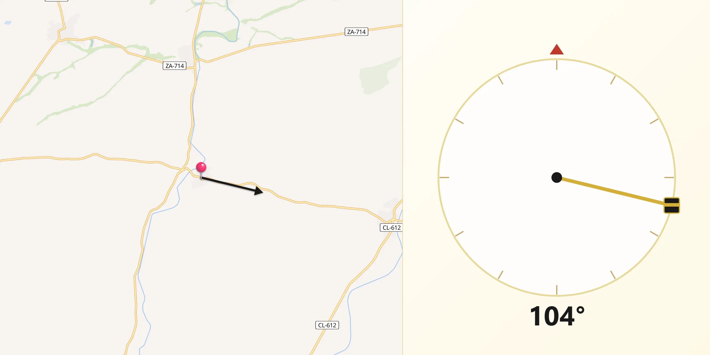 Dirección de la Qibla desde Cerecinos del Carrizal