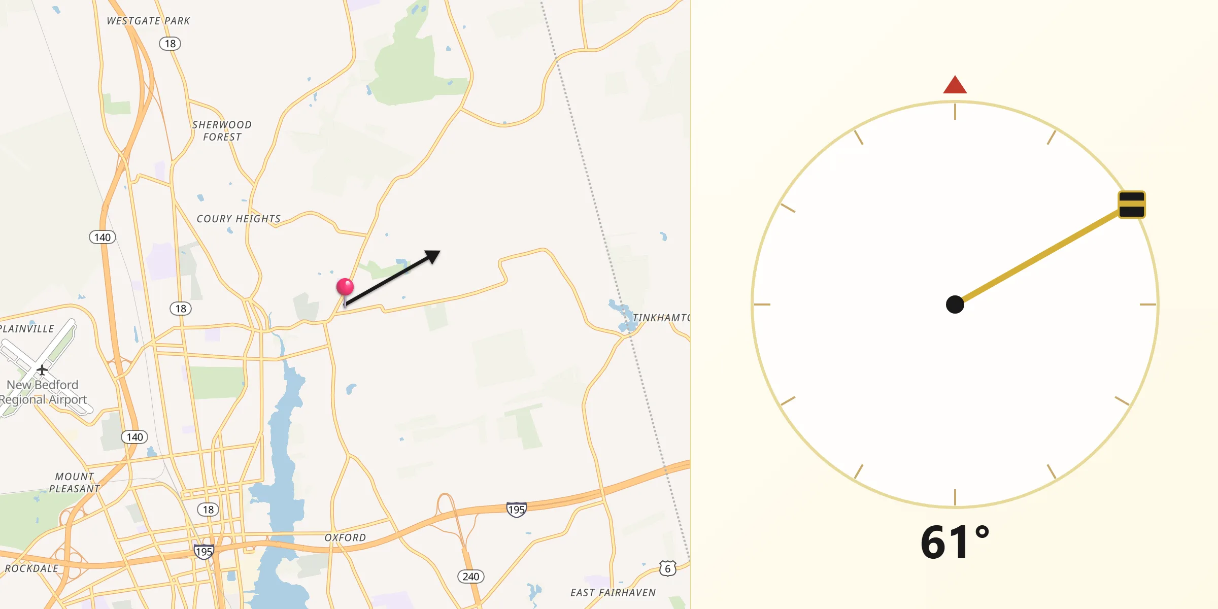 Qibla Direction from Acushnet Center